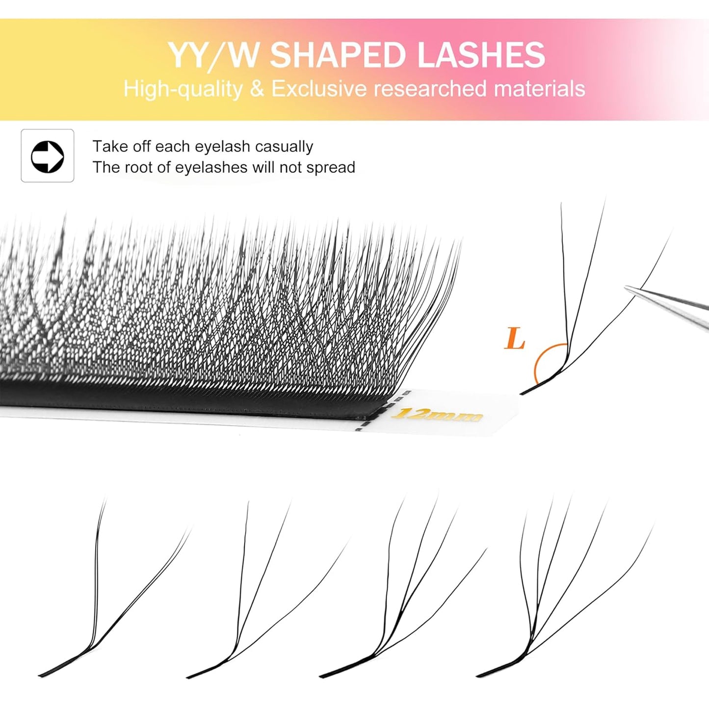 W Lash Extensions 5D Eyelash Extensions W Shape 0.07mm Thickness L Curl 9mm Premade Fans W Lashes Individual Lashes Matte Black 12 Rows False Eyelashes Volume Lashes(W-5D-0.07-L,9mm)