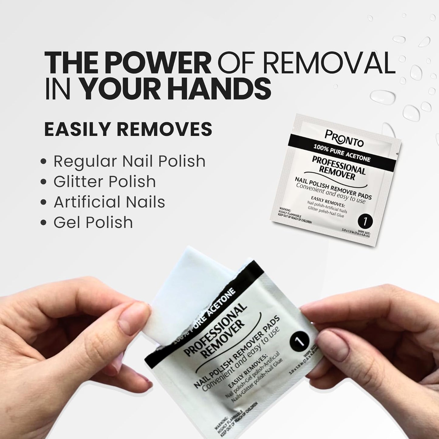 Pronto Pure Acetone Nail Polish Remover Pads, Individual 100 Pcs Nail Soak Off Pads for Gel Nail Polish, Nail Polish Remover Wipes for Quick Professional Nail Polish Removal Nail Pad For Salon & Home