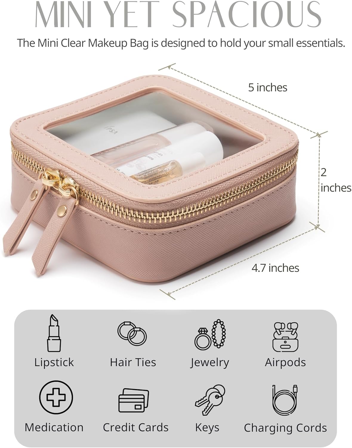 Popvibe Clear Makeup Bag Travel Cosmetic Case Transparent Toiletry Bag with Zipper, Portable Make Up Organizer Traveling Compact Car Bag for Essentials