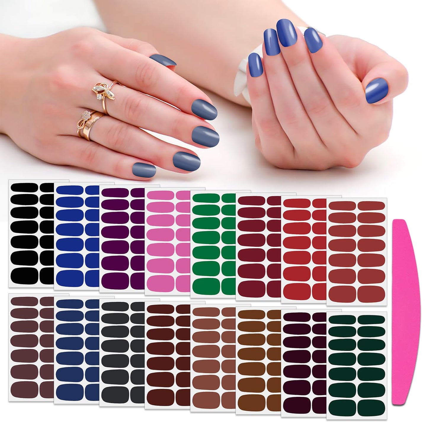 SILPECWEE Gel Nail Stickers (16 Sheets, Dark Solid Color), Full Nail Wraps for Women Self Adhesive Nail Polish Strips Gel Strips Fingernail Stickers Manicure Decoration with File