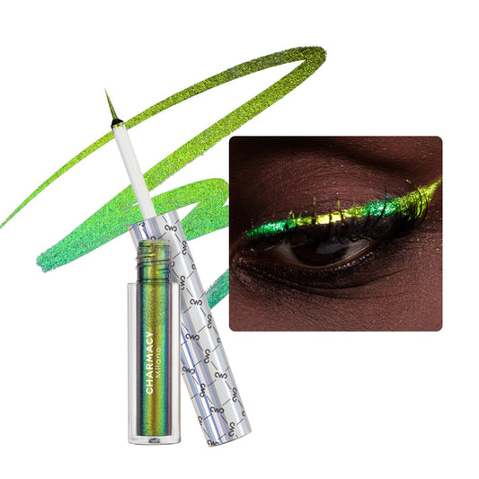 CHARMACY Chameleon Eyeliner Liquid Liner, Glitter liquid eyeliner waterproof, Metallic Intense Color Shifting Colorful Eyeliner, Long wearing,Ultra-Fine Tip Smudge-proof,YELLOW GREEN INDIGO 906