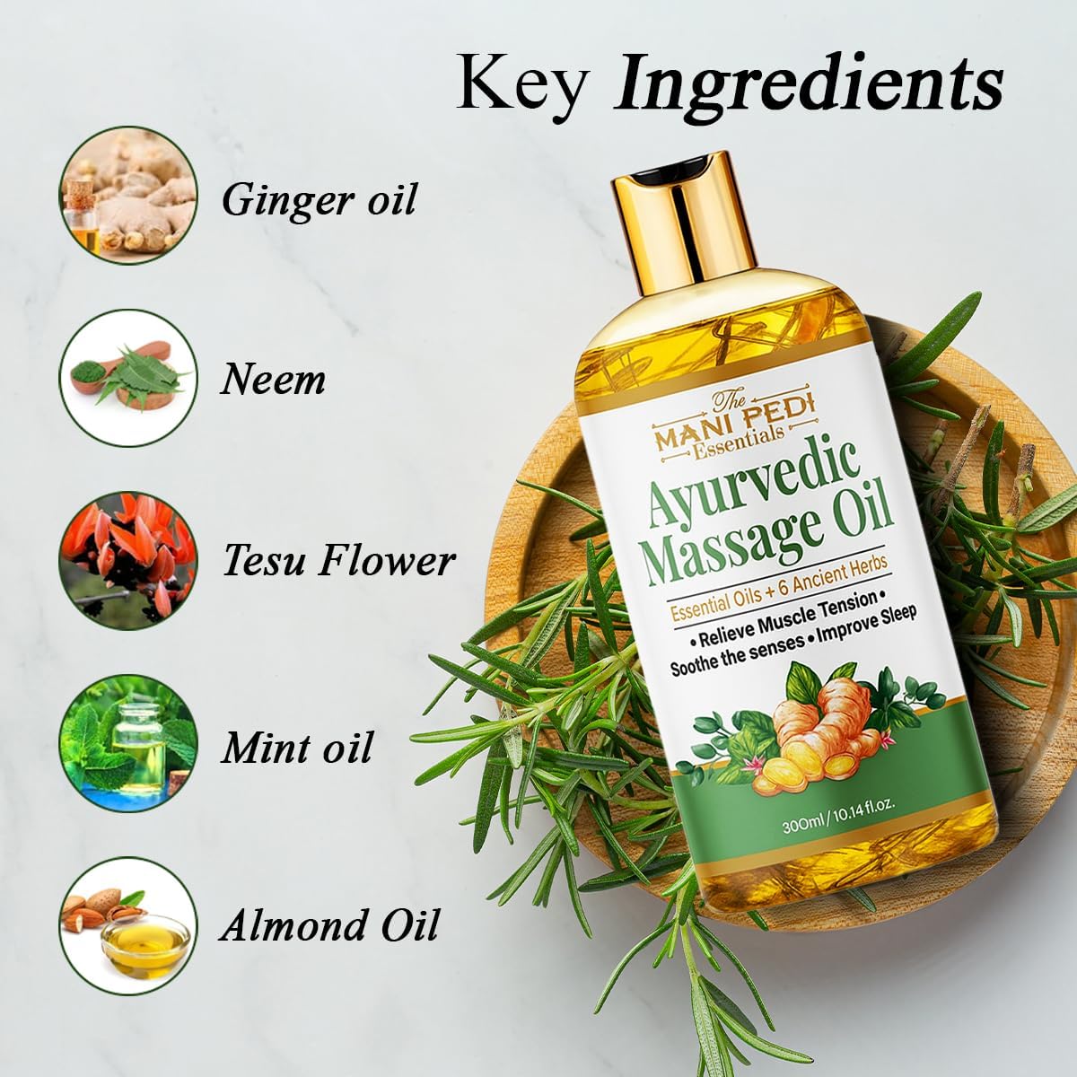 Ayurvedic Massage Oil enriched with Clove, Almond, Lemongrass & Lavender Oils & 6 Ancient Herbs. Relieves Muscle Tensions, Calms Nerves, Soothes. 100% Natural 300ml