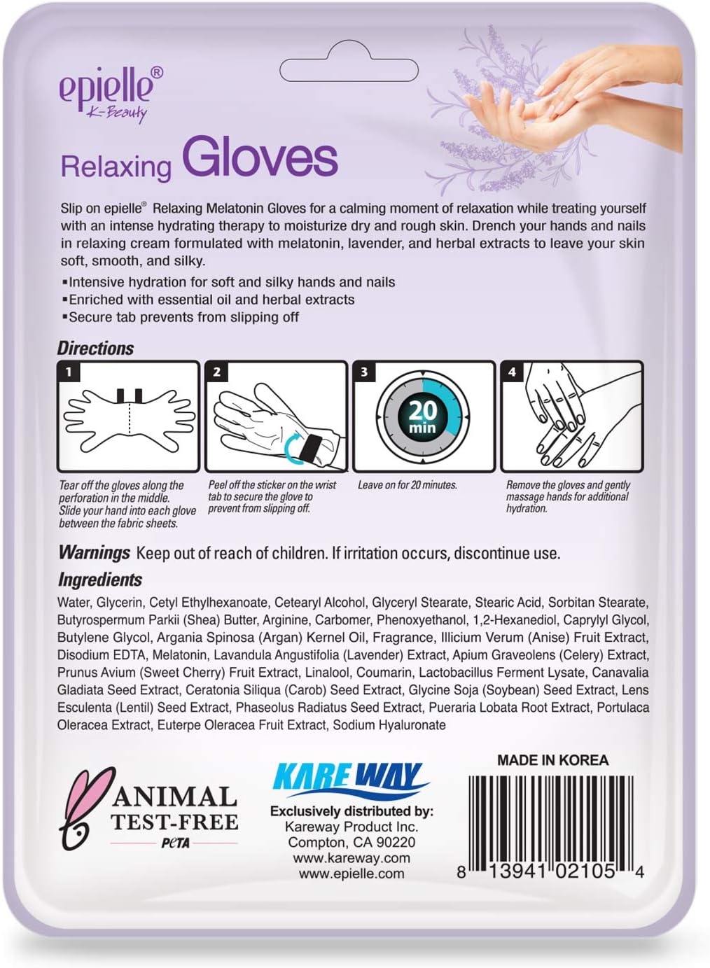 Epielle Relaxing & Nourishing Hand & Foot Masks 12 Pairs, Repair and Relax Dry Hands & Cracked Heels with Lavender Extract & Hemp, Korean Skin Care, Spa Self Care Gifts for Women, 6 Gloves & 6 Socks