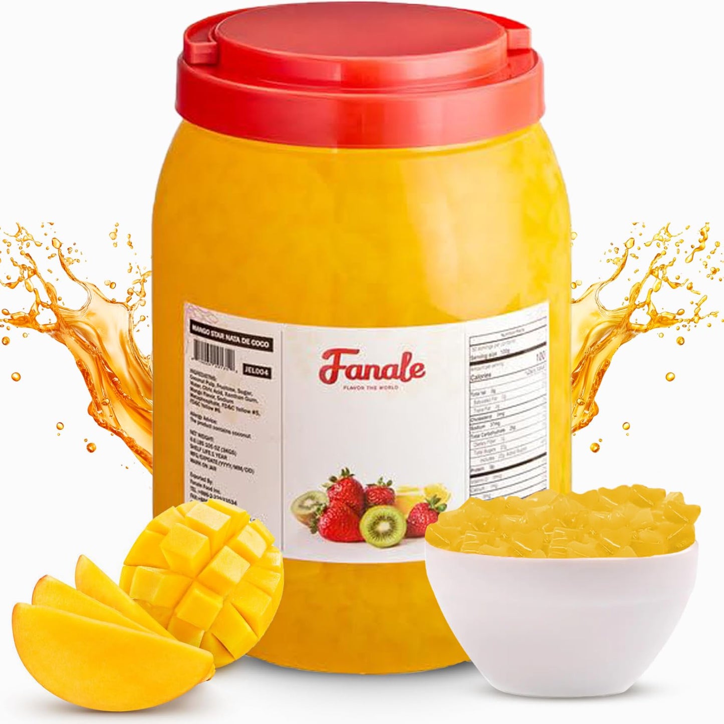 Fanale Coconut Jelly Topping nata de coco for Bubble Tea 8.3 lb | Mango Jelly | for Boba Tea, Smoothies, Slushes, Desserts | 8.3lb | JEL003