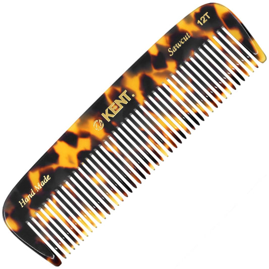 Kent 12T Wide Tooth Detangling Comb - Handmade Pocket Comb for Hair, Beard and Mustache, Saw-Cut and Hand Polished (Yellow Tokyo)