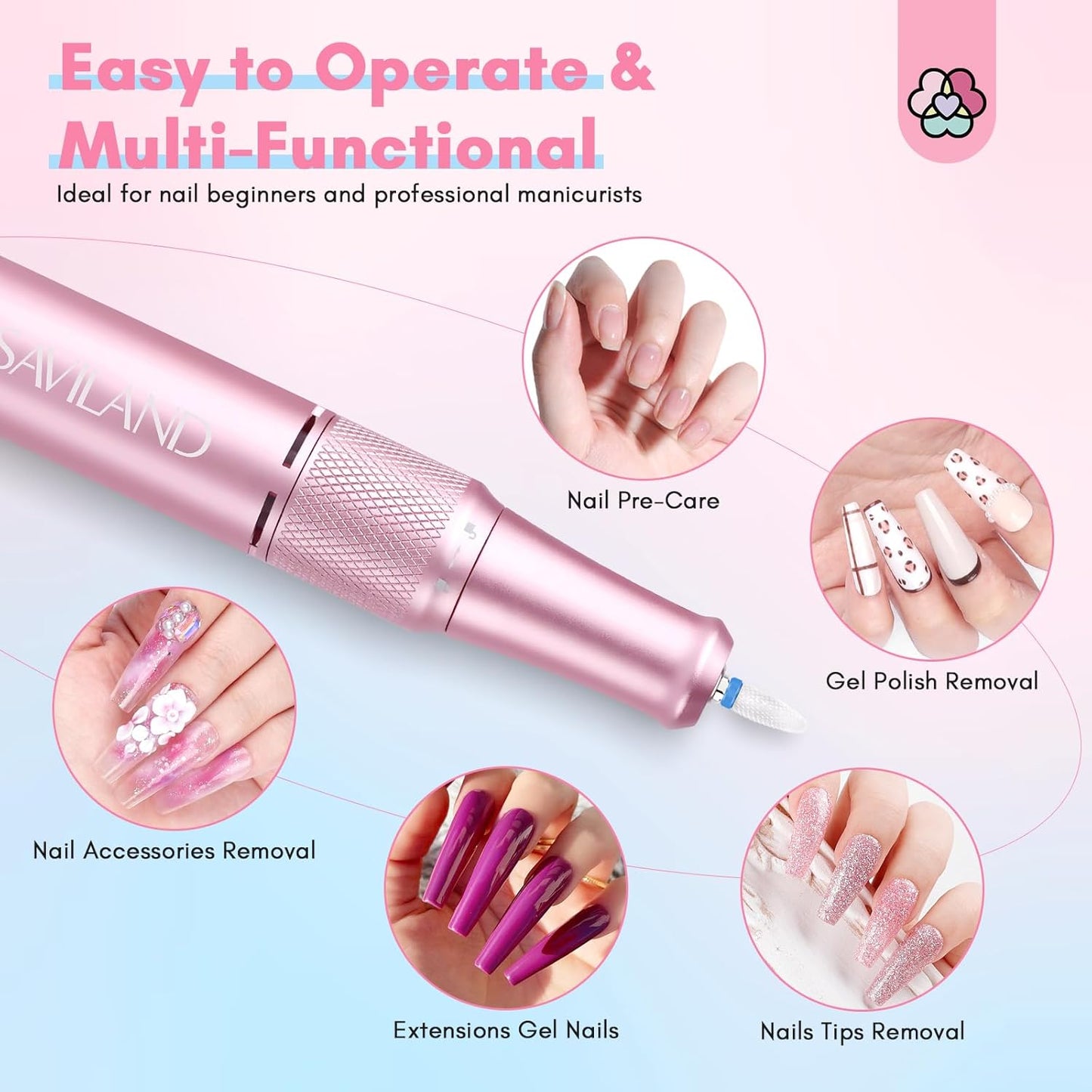 SAVILAND Portable Nail Drill Professional: 40000 RPM Upgrad E File 2024 Digital Pro Electric Cordless Fast Remover Anti-Shaking | Manicurist Nail Salon Superior Compactible for Acrylic Nails