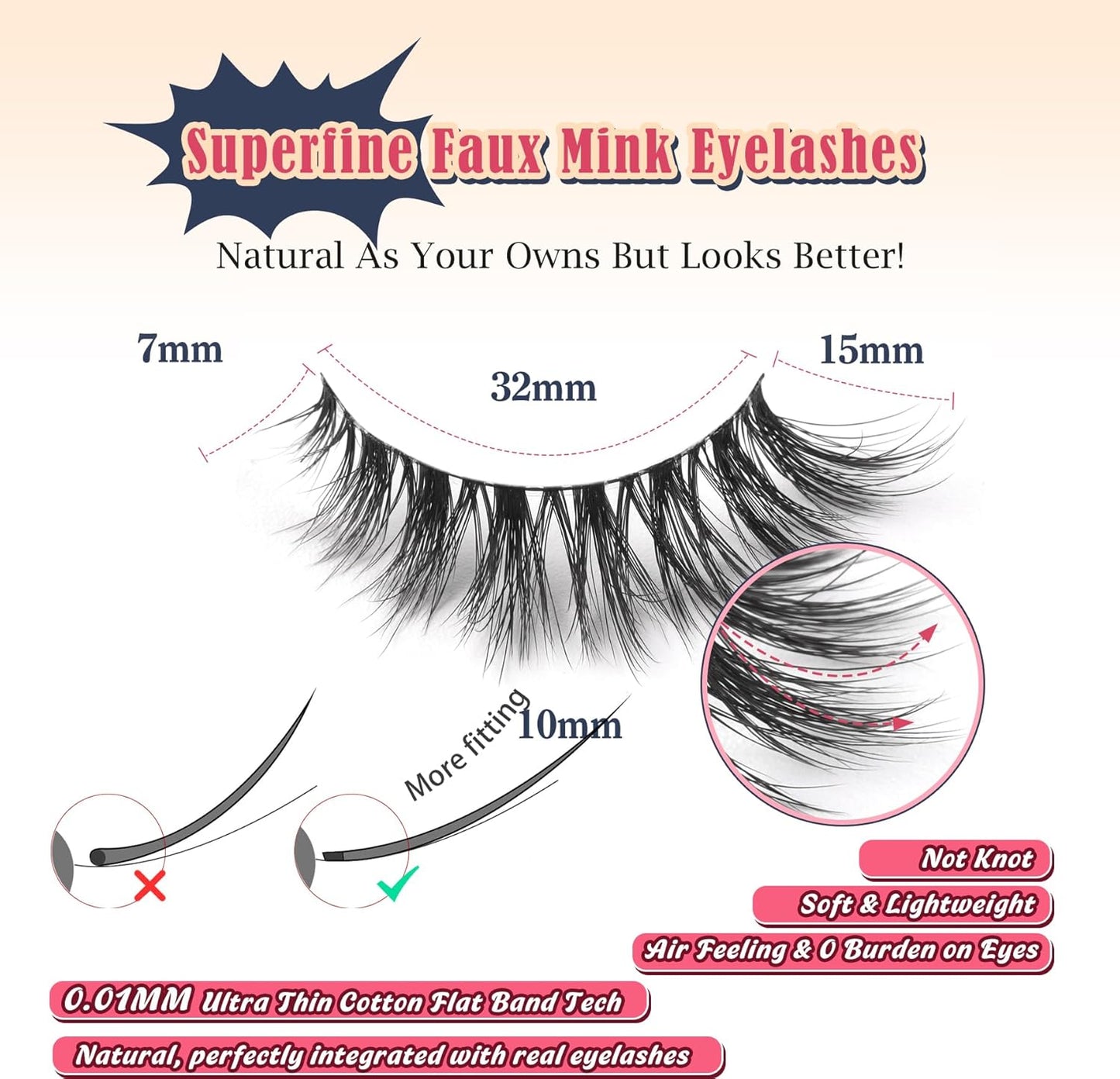 Lashes Natural Cat Eye Lashes Wispy Eyelashes 15mm False Eyelashes Wispy Lashes 3D Volume Strip Eyelashes Thin Cotton Band Soft Fake Eyelashes False Lashes Pack 7 Pairs Siligli