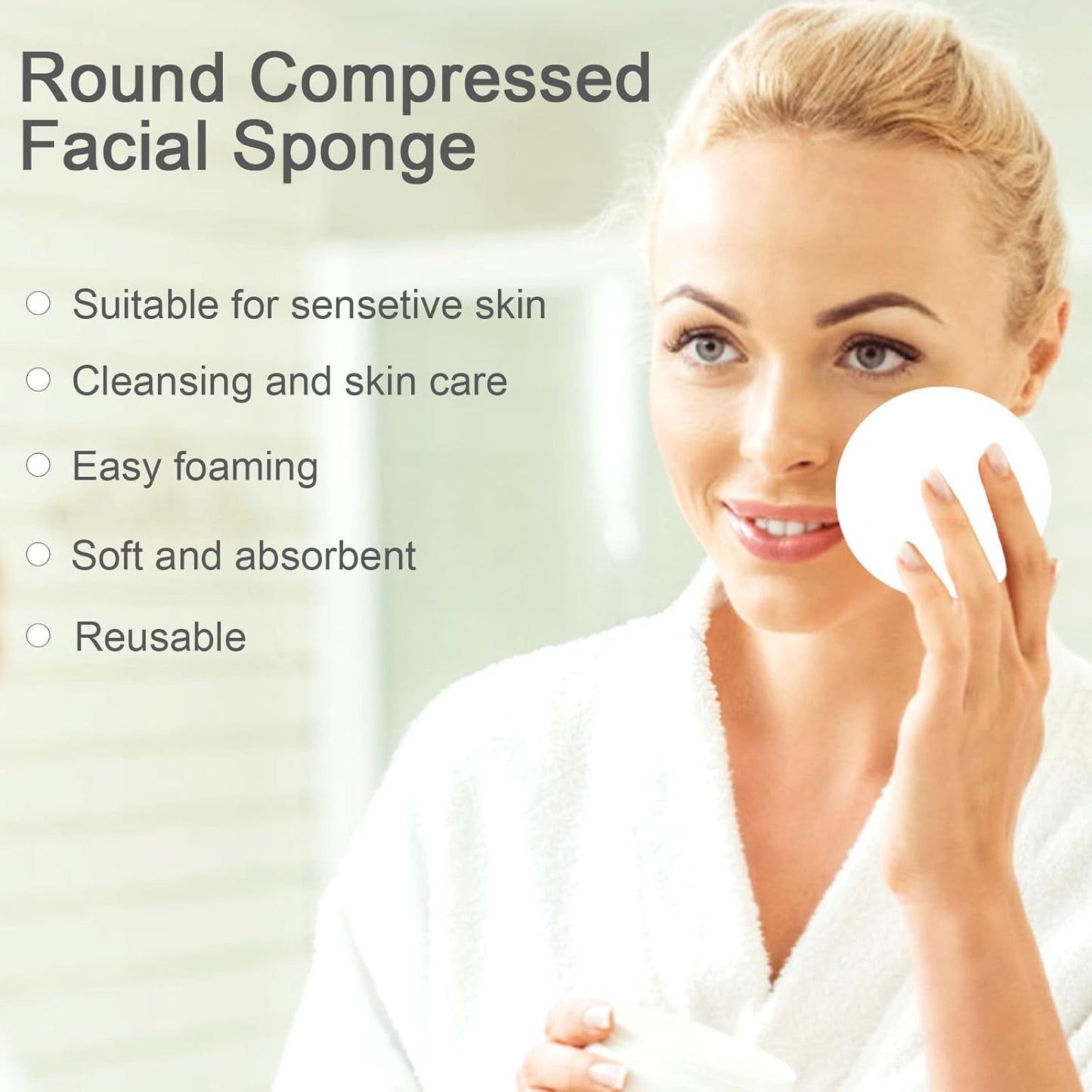 120 Count Compressed Facial Sponges, Face Cleansing Sponge for Estheticians Spa Wash Round Makeup Removal Sponge Pads for Women,Girls Compress Exfoliating Removal Sponge (White)