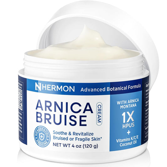 Hermon Arnica Bruise Cream Extra Strength: Fast-Acting for Bruising & Swelling on Thin Skin - High Strength Arnica Montana with Vitamins K, C & E–Hydrating Moisturizer for Face (4 oz(pack of 1))