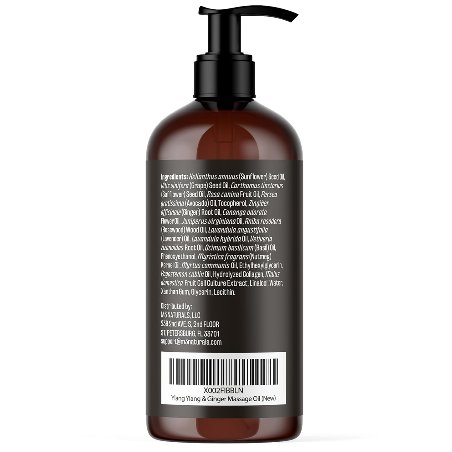 Ylang Ylang + Ginger Lymphatic Drainage Massage Oil – with Collagen & Stem Cells for Circulation, Detox & Cellulite Removal – Body Oil for Muscle Relief, Skin Firming & Relaxation – 8oz by M3 Naturals