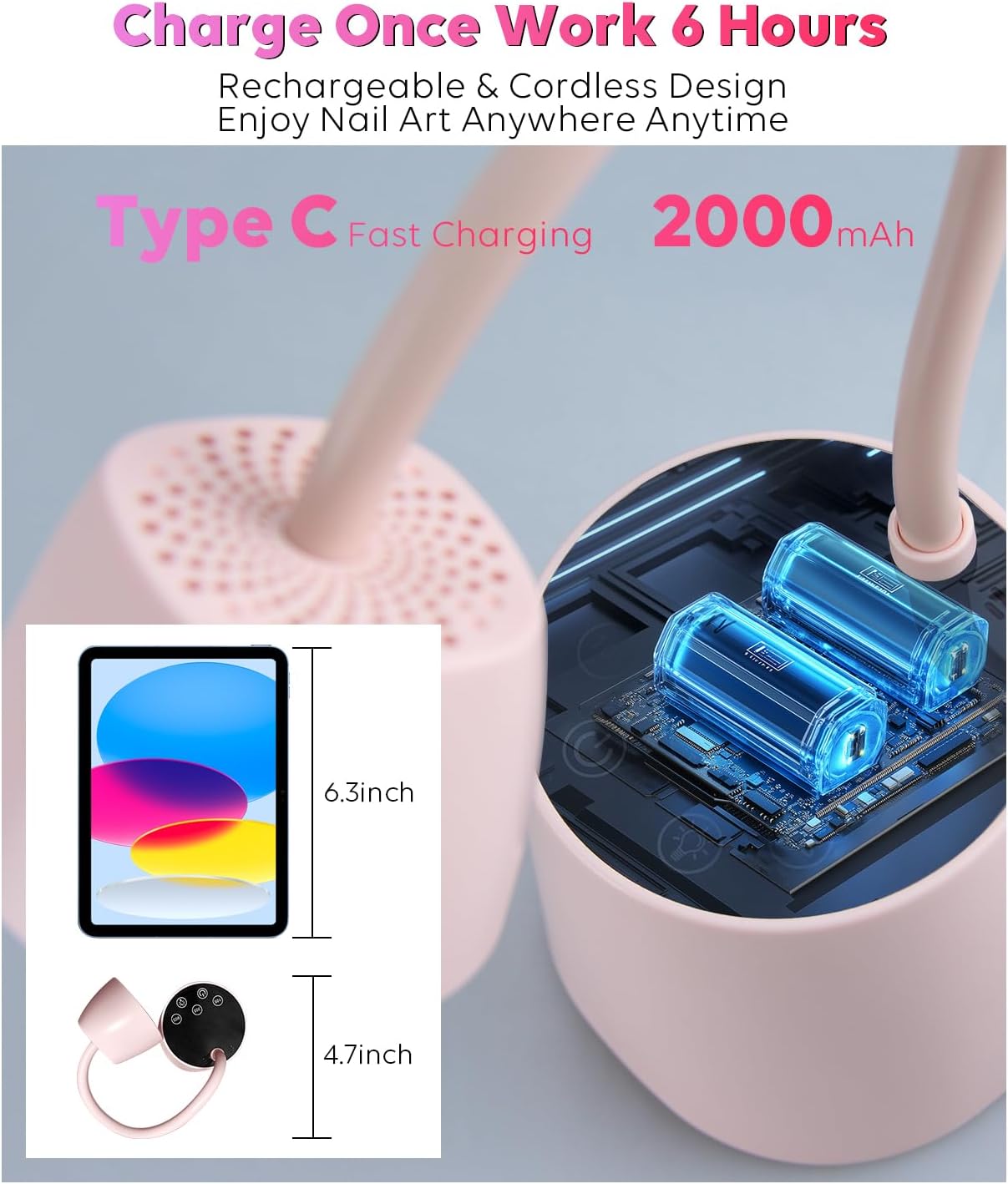 UV Nail Lamp, 2 in 1 UV Light for Gel Nails Curing Polish and Desk Lamp,27W Rechargeable LED Nail Light Nail Dryer with 3 Timers & Auto Sensor, Fast Flash Goosenecks Lamp for Home DIY Manicure-Pink