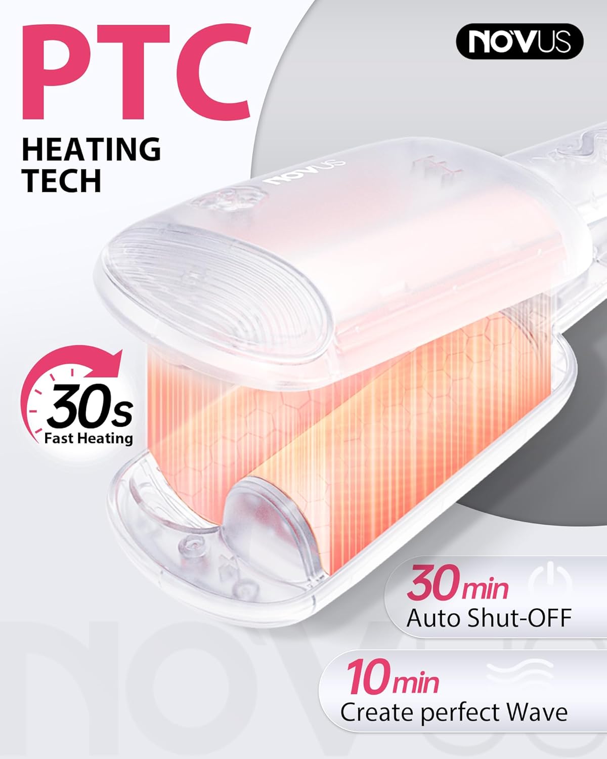 NOVUS Waver Curling Iron, Beach Waves Curling Wand, Ionic Hair Waver with Anti-Scald Hair Crimper, Easy to Use, 2 Barrel Hair Crimper for All Hair Types Women, Pink, 1.25 Inch