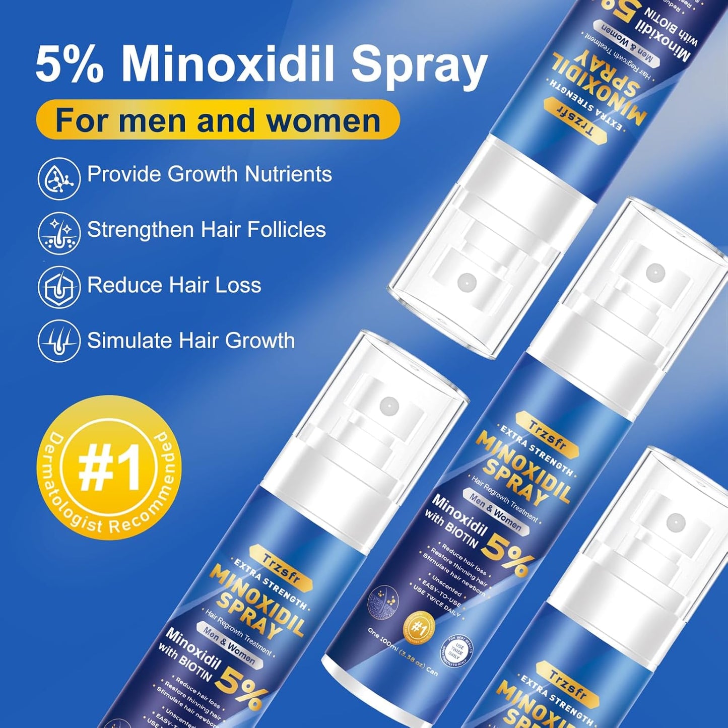5% Minoxidil for Men & Women - Hair Growth Serum & Hair Regrowth Treatment | Extra Strength with Biotin | 6-Month Supply 4-Pack (14 fl oz) | Clinically Proven for Hair Loss & beard growth