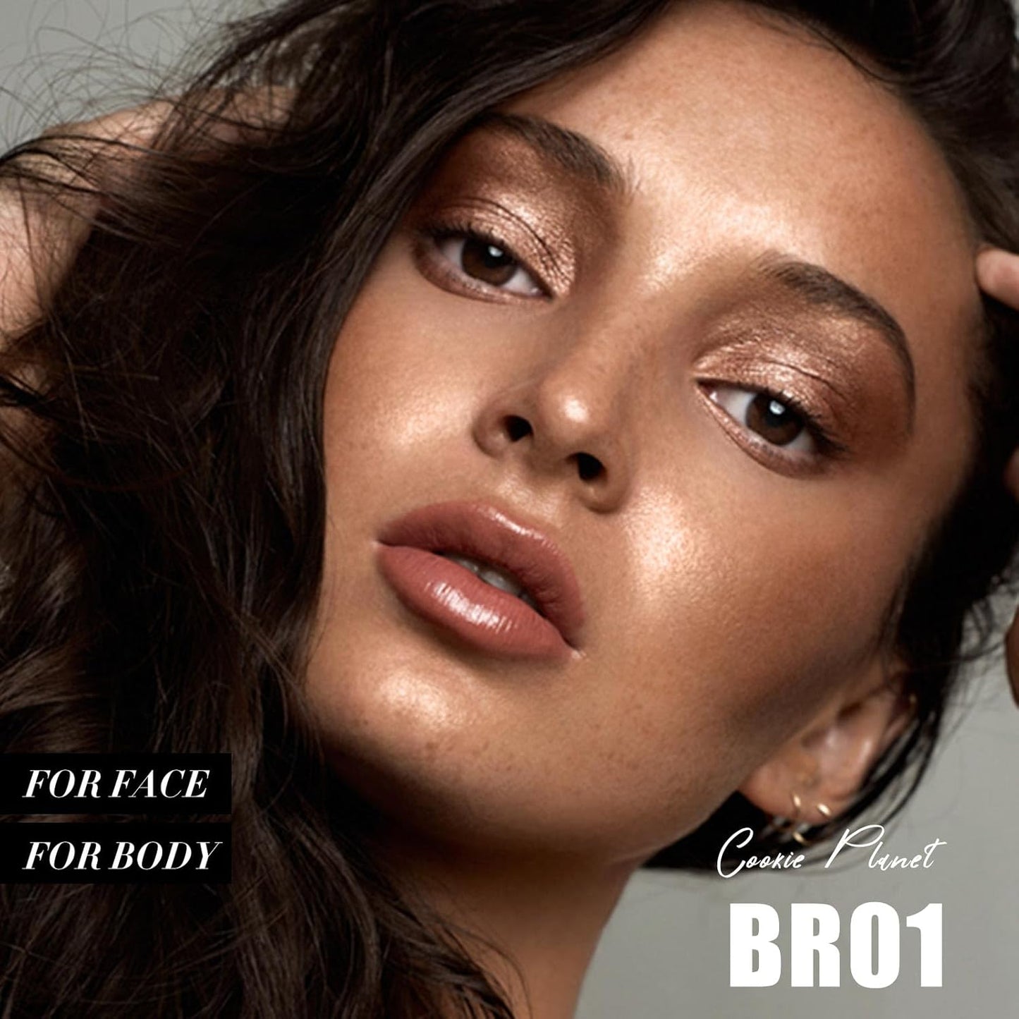 FOCALLURE Shimmer Face Highlighter Makeup Powder, Gel to Powder Glow Finish, Leaving a Lightweight & Healthy Radiance, Long Lasting Luminous Face Body Highlighter Makeup,BR01 cookie Planet