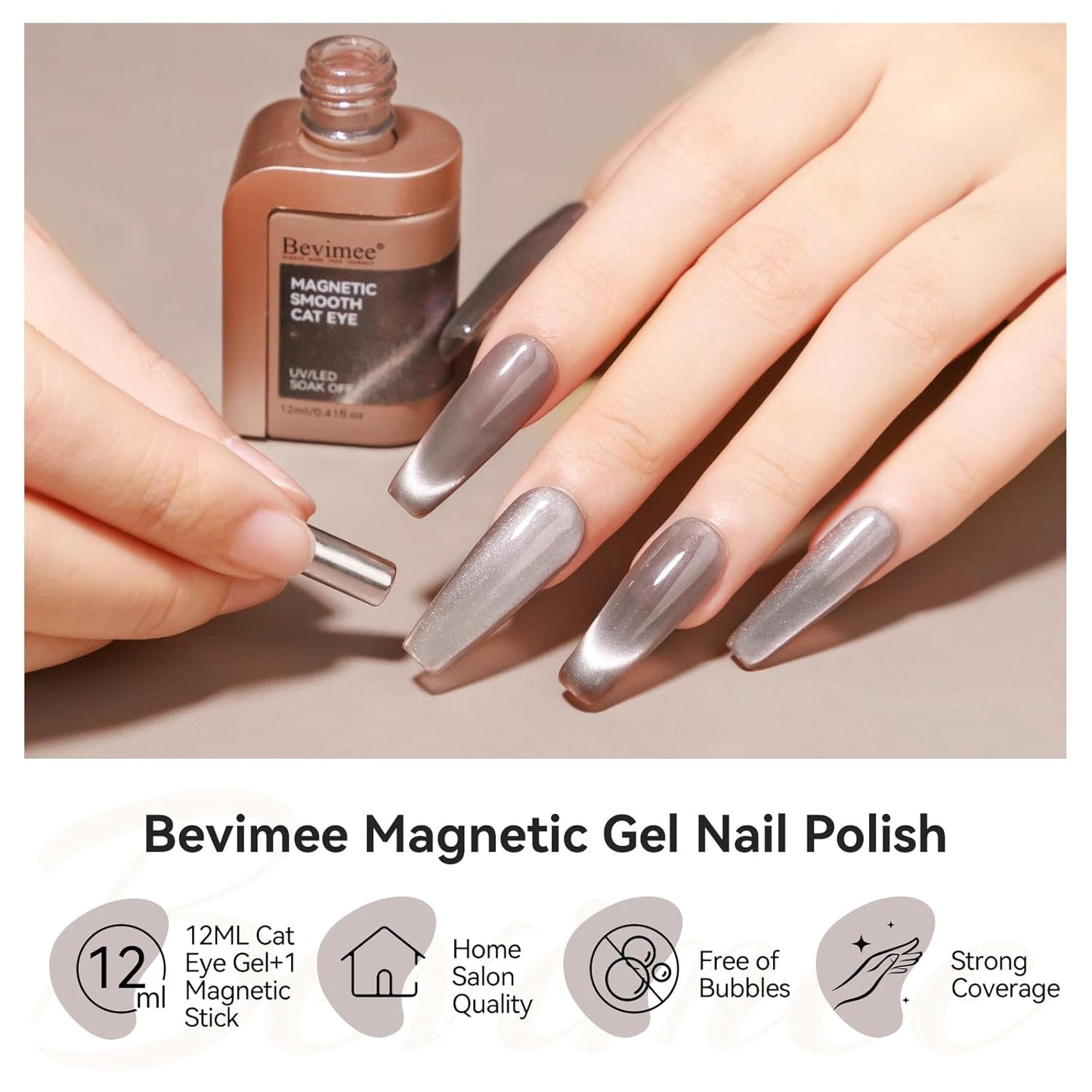 Cat Eye Gel Nail Polish 12ML, Crystal Moonlight Cateye Gel Polish With Magnetic Stick, Magnetic Glitter Holographic Nail Polish Glass Diamond Cats Eye Velvet Gray 1PC