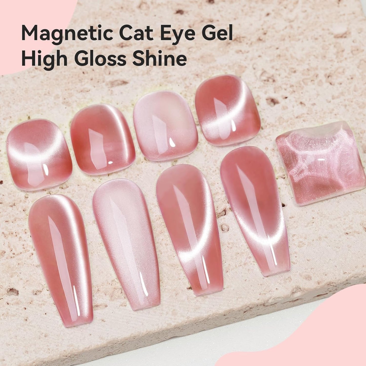 Cat Eye Gel Nail Polish Nude Pink, Moonlight Cateye Polish Crystal Mirror Gloss Magnetic Nails Gel Glitter Holographic Cats Eye Nail Velvet 1PC