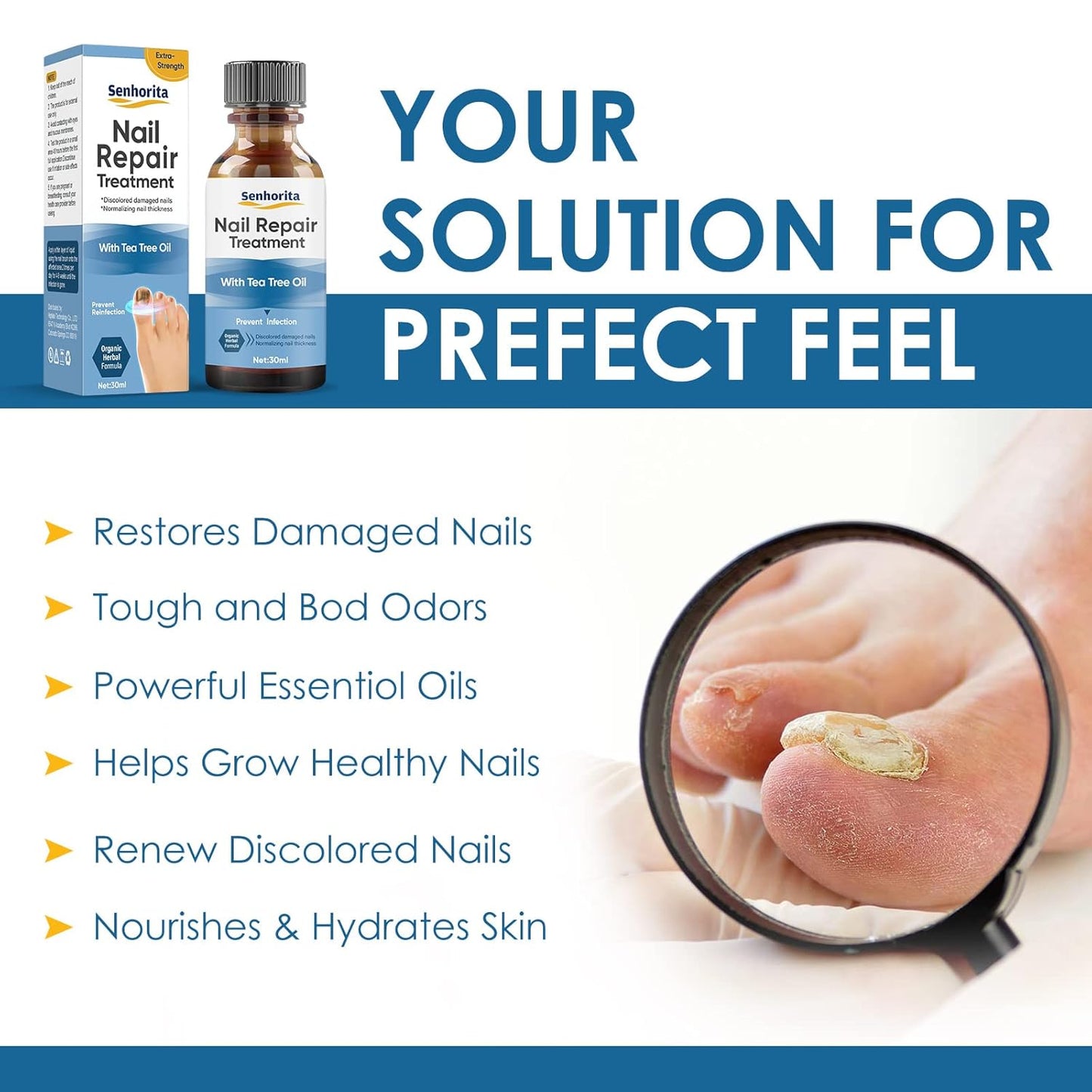 Toenail Repair Treatment, Extra Strength Nail Repair Liquid with Natural Tea Tree Oil Extract, Toenail Repair Solution for Thickened and Ingrow Nails