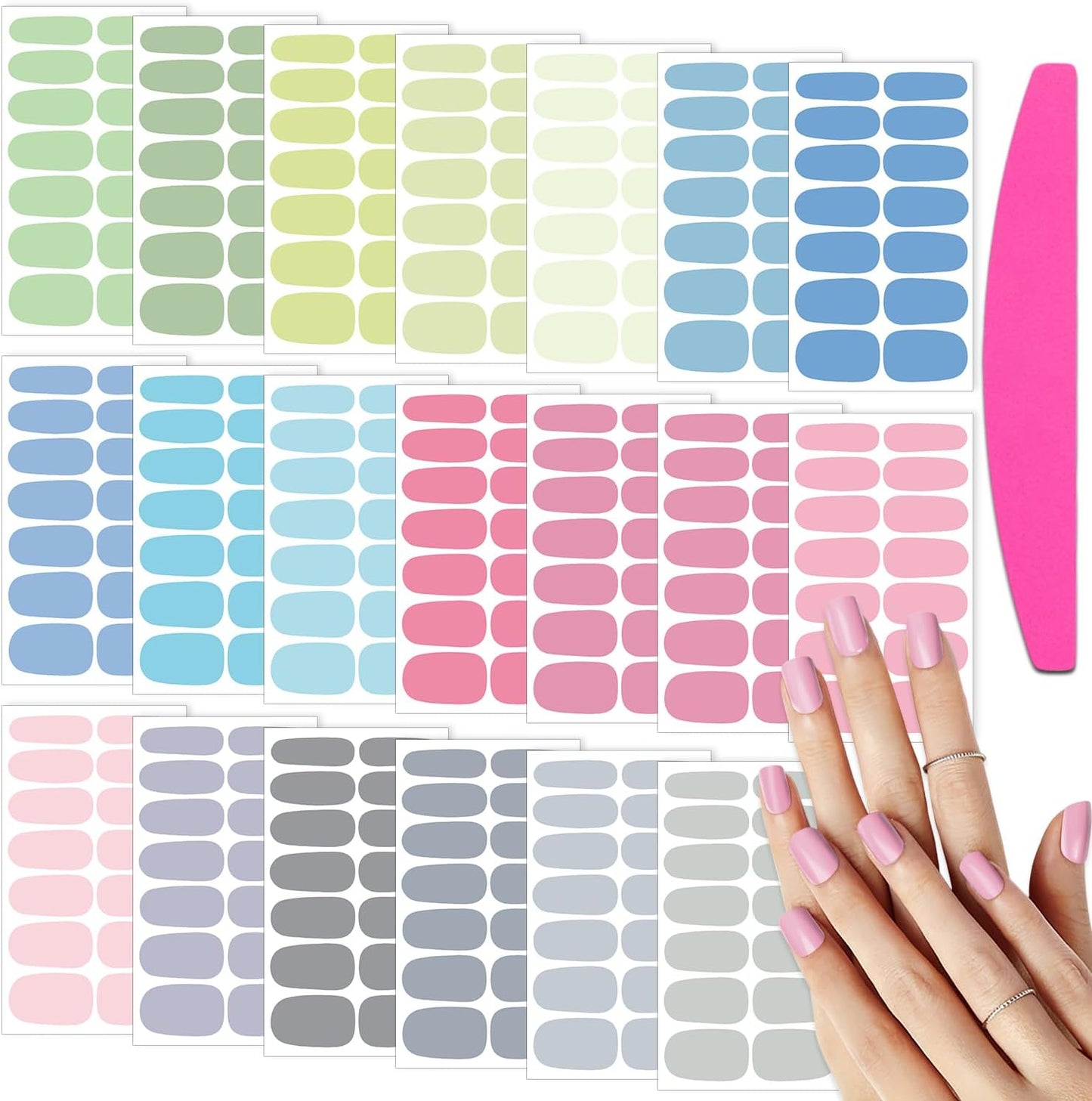SILPECWEE Nail Polish Strips (20 Sheets, Light Color), Spring Nail Polish Stickers Full Nail Wraps Self Adhesive Nail Stickers Gel Strips Fingernail Sticker Nails for Women with File