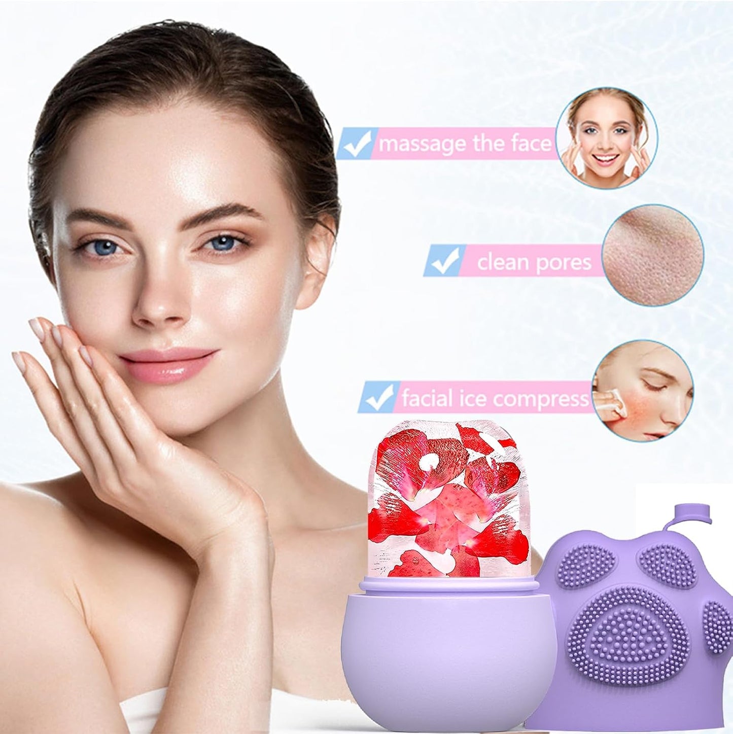 Ice Face Roller, Joyeee Silicone Ice Roller For Face and Eyes Puffiness Relief Reusable Face Ice Cubes Migraine Pain Relief Facial Ice Mold Skincare Tools Gifts for Women Beauty