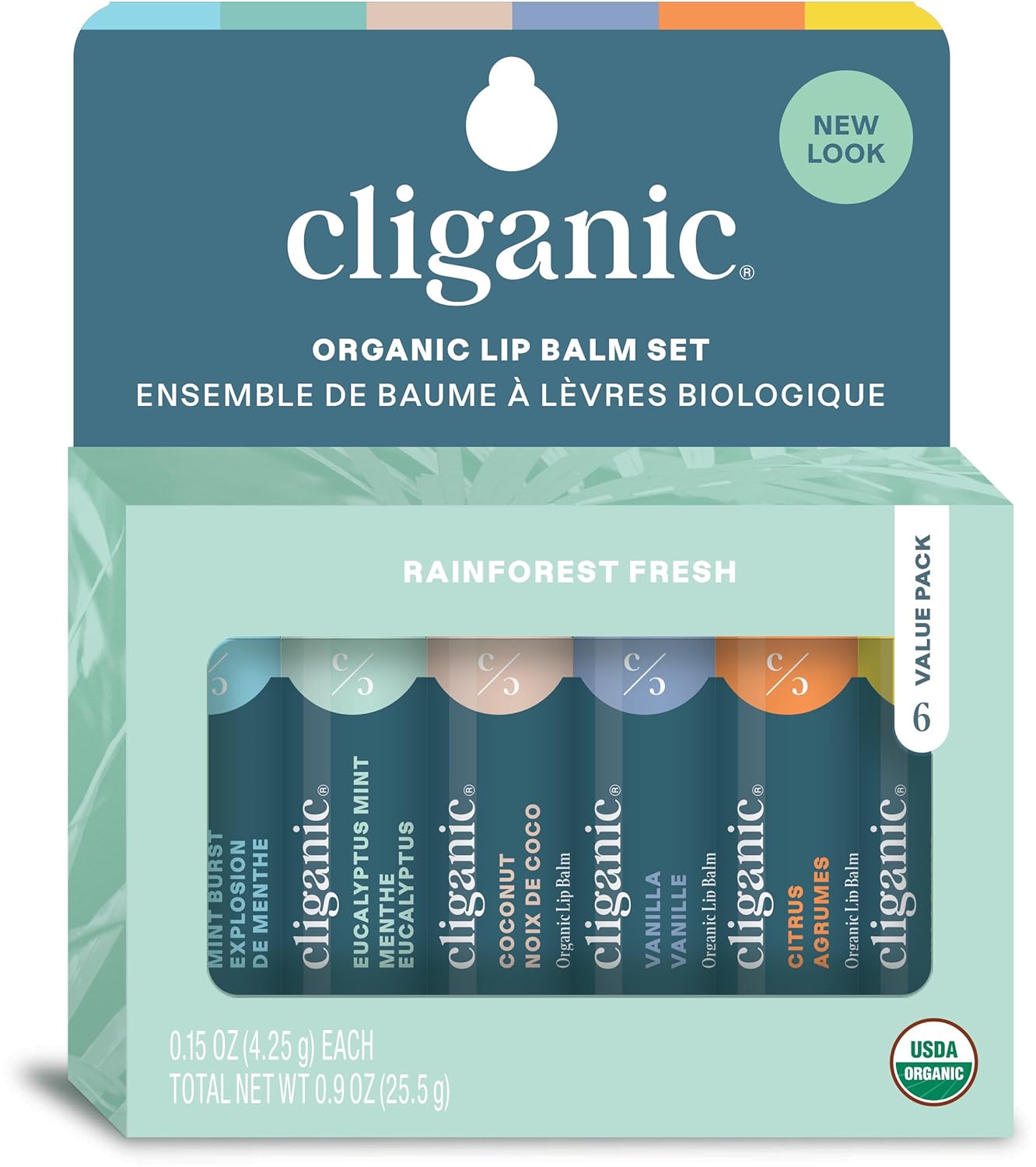Cliganic Organic Lip Balm Set (4 Packs of 6 Tubes), 100% Natural Moisturizer for Cracked & Dry Lips