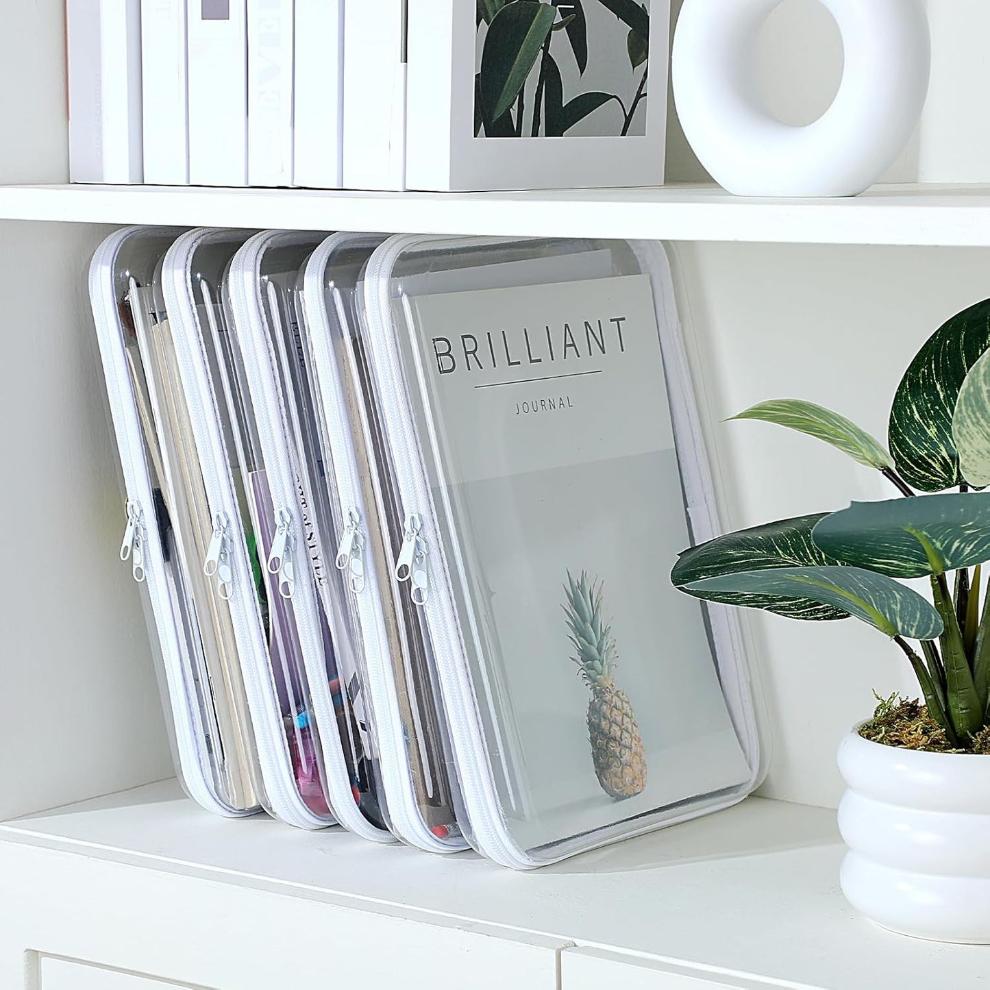 Sanwuta 6 Pcs Clear Hard Zipper Case Pencil Pouches Hard Plastic Zipper Pouches Makeup Bag Transparent Cases for Snacks Plastic Storage Organizer Box for Travel(White,12.6 x 9 x 2 Inch)