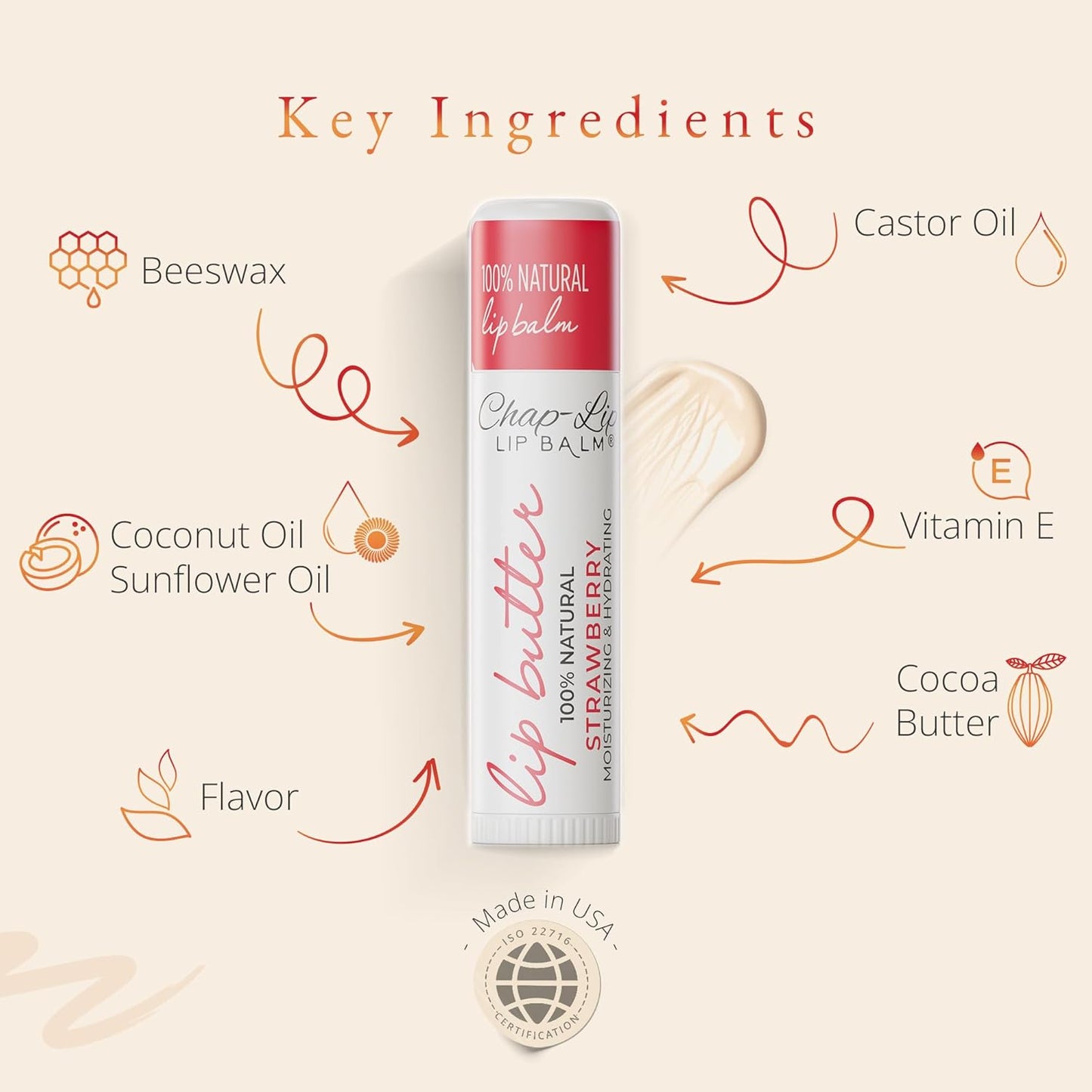 CHAP-LIP 100% All Natural Lip Balm Hydrating Bulk Chap Stick with Fruit Flavors, Coconut Oil, Cocoa Butter - Christmas Gift Stocking Stuffers Lip Therapy Pack for Men and Women - Made in USA, 60 Pack