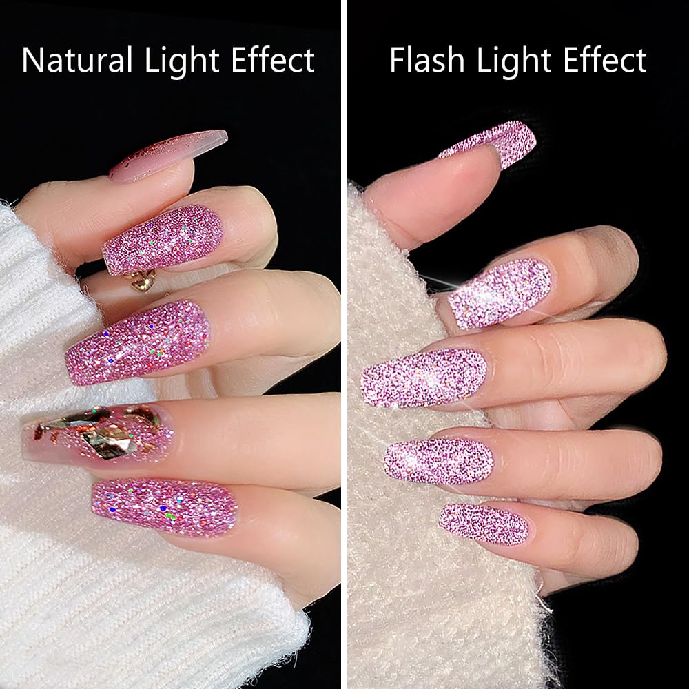 MIZHSE Reflective Purple Gel Nail Polish, Glitter Gel Polish Sparkly Shiny Effect, Soak Off Nail Art Varnish Manicure DIY at Home