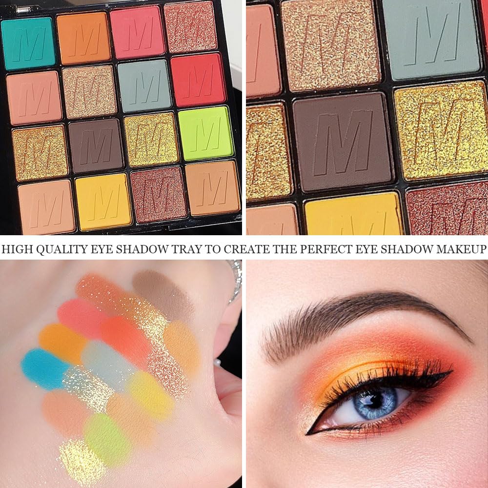 16 Colors Champagne Gold Glitter Matte Shimmer Eyeshadow Palette for Eye Makeup,High Pigmented Brown Eye Shadow Primers Powder Palet de sombras de ojos