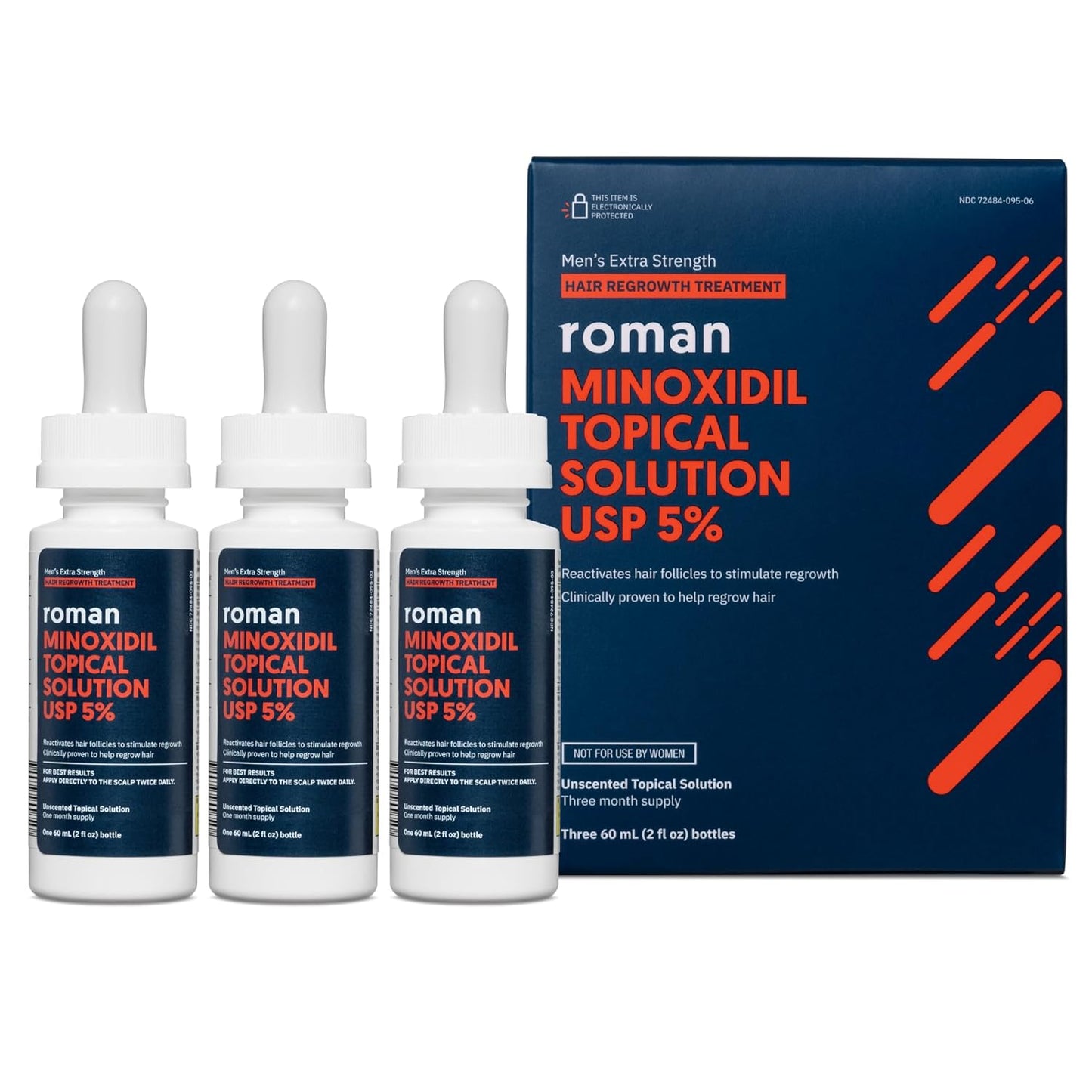 Roman Men's Topical Solution for Hair Regrowth | 5% Minoxidil, Unscented, 3-Month Supply