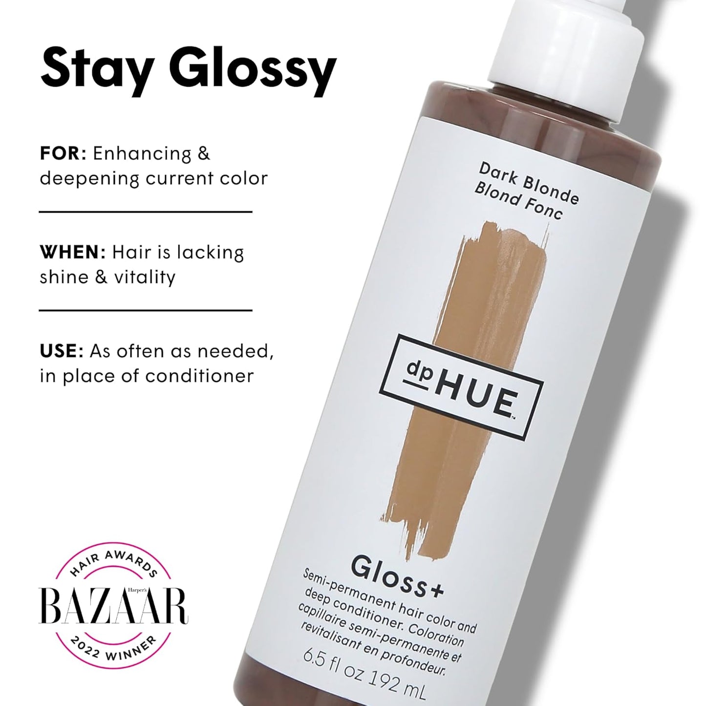 dpHUE Gloss+, Dark Blonde - 6.5 oz (8-12 Applications) - Semi-Permanent Hair Color & Conditioner - Lasts Up to Eight Washes - Paraben, SLS & SLES Sulfate Free - Vegan, Leaping Bunny Certified