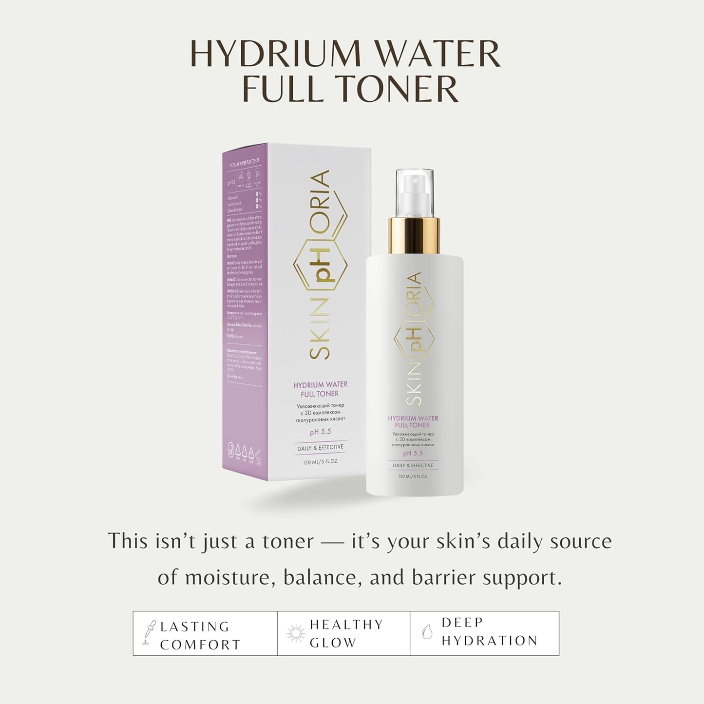 Hydrium Water Full Toner – pH 5.5 Balancing Face Toner with Hyaluronic Acid, Babassu Oil & Betaine – Instantly Hydrates & Revives Tired Skin – 150ml Spray Bottle