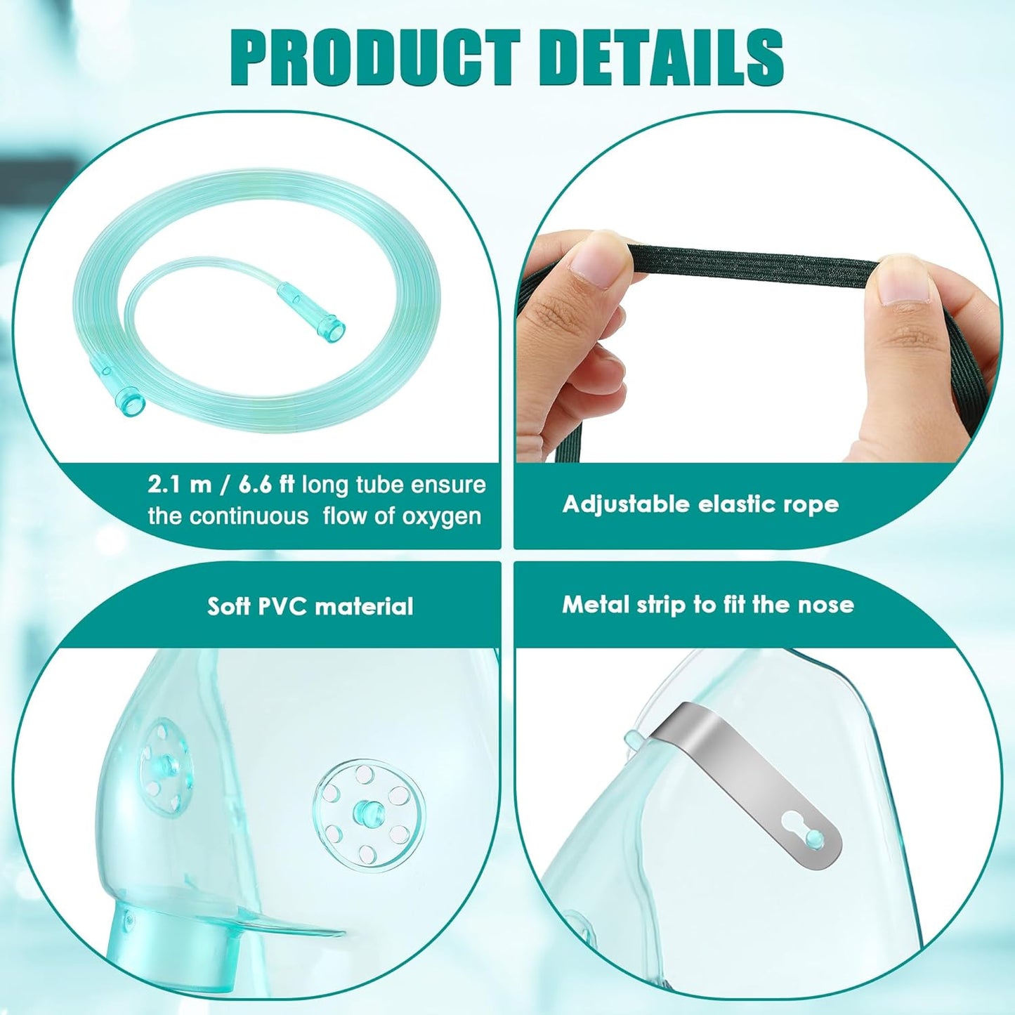 Geiserailie 2PCS L/XL Oxygen Mask with 6.6 Ft Tubing and Adjustable Elastic Strap, Adult Oxygen Mask with Tubing, Breathing Masks for Face Adult