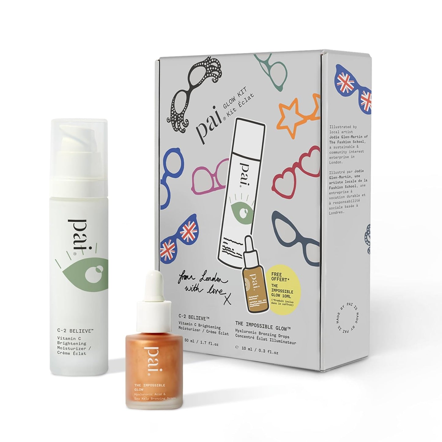Pai Skincare London | GLOW KIT - FROM LONDON WITH LOVE Beauty Gift Set. Vitamin C Moisturizer + Glow Drops Duo, Suitable for Sensitive Skin + All Skin Types. Made In London.