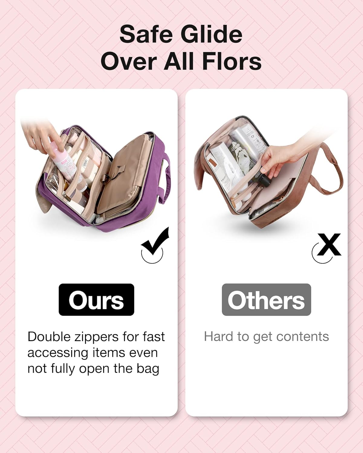 BAGSMART Toiletry Bag Hanging Travel Makeup Organizer with TSA Approved Transparent Cosmetic Bag Makeup Bag for Full Sized Toiletries, Large-Purple