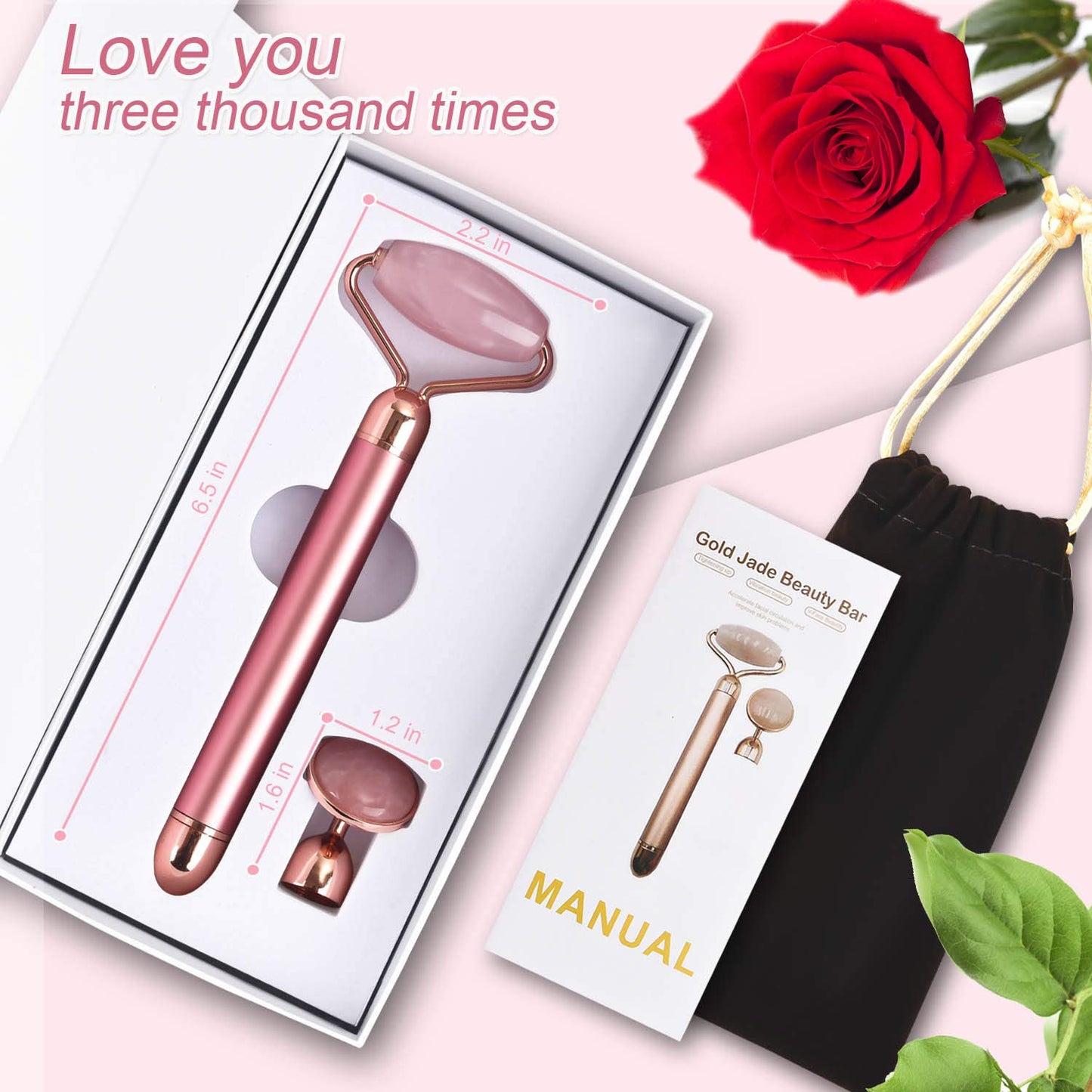 Upgrade 2 in 1 Vibrating Jade Facial Massager Roller, Electric Rose Quartz Eye Face Roller to Press Skin Cream Oil for Anti-Aging Reducing Wrinkles and Glowing Youthful Skin Tone