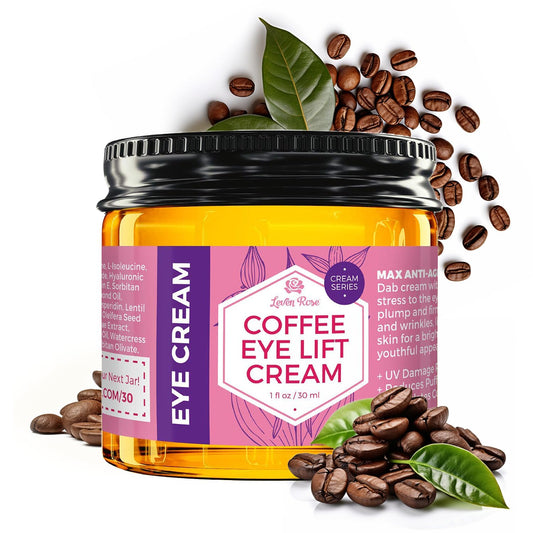 Leven Rose Lifting Coffee Eye Cream 1 oz - Natural Caffeine Eye Cream for Dark Circles and Puffiness - Firming Anti Aging Eye Cream with Caffeine - Collagen Building Under Eye Cream Caffeine