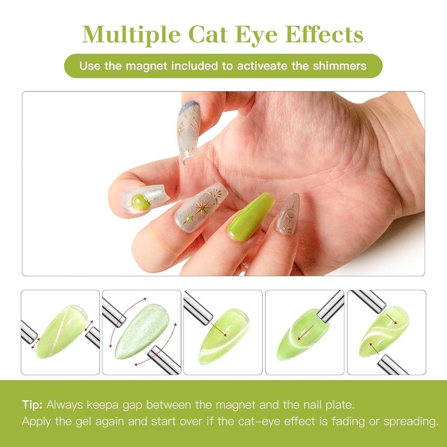 High-Density Cat Eye Gel Nail Polish with Magnet Stick, 15ml Dopamine Color Palette, Magnetic Effect Gel for DIY Manicure, Multiple Color Options - Emerald Gleam