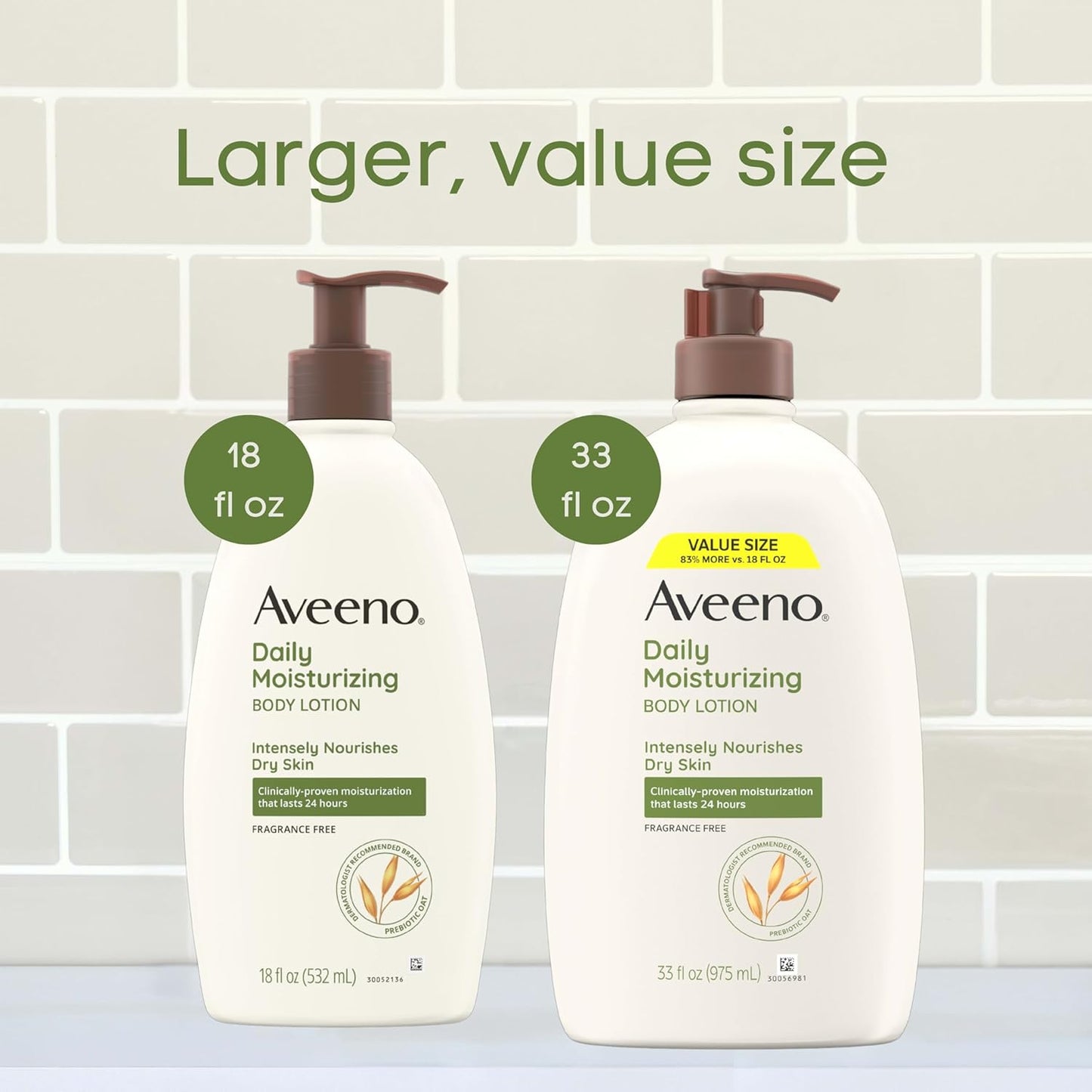 Aveeno Daily Moisturizing Body Lotion with Soothing Prebiotic Oat, Gentle Lotion Nourishes Dry Skin, Paraben-, Dye- & Fragrance-Free, Non-Greasy & Non-Comedogenic, Value Size, 33 fl. oz