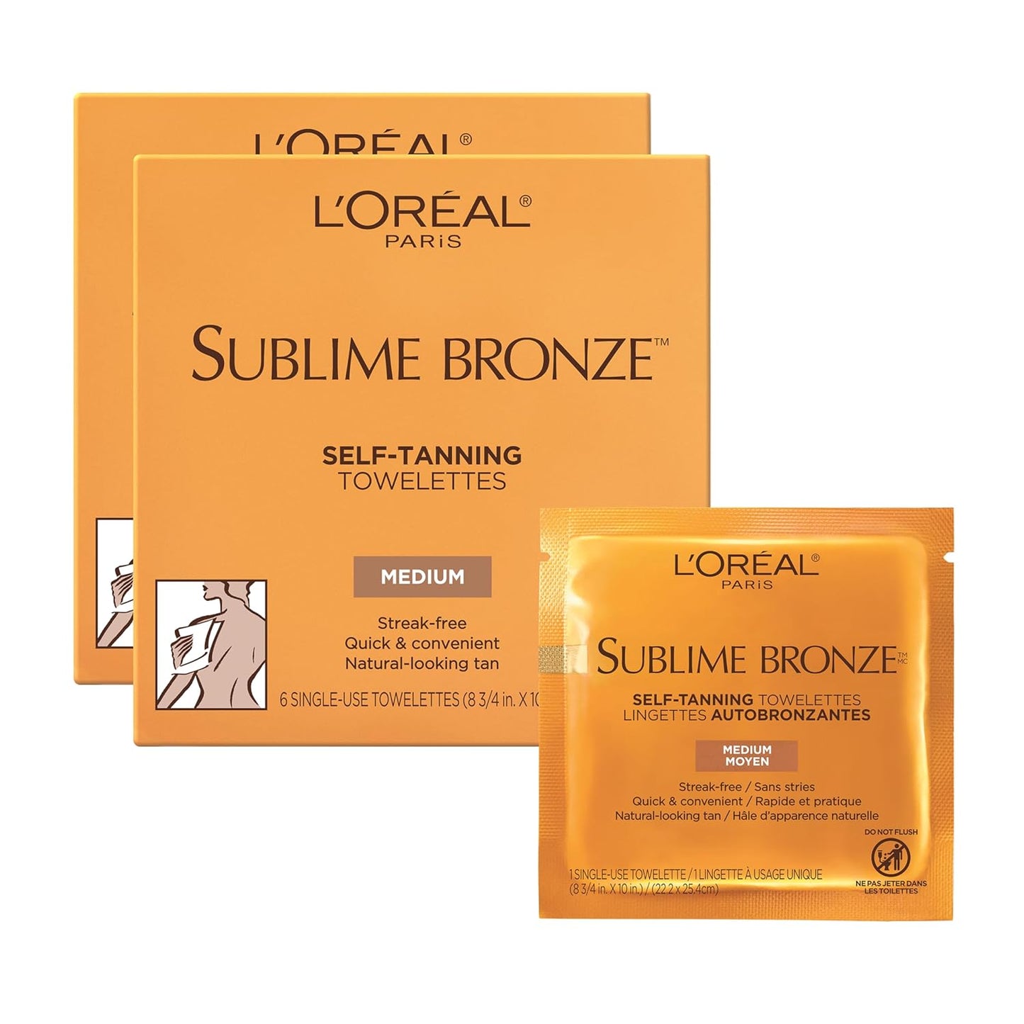 L'Oreal Paris Sublime Bronze Self Tanning Towelettes, Streak-Free, Natural Looking Tan, 6 ct