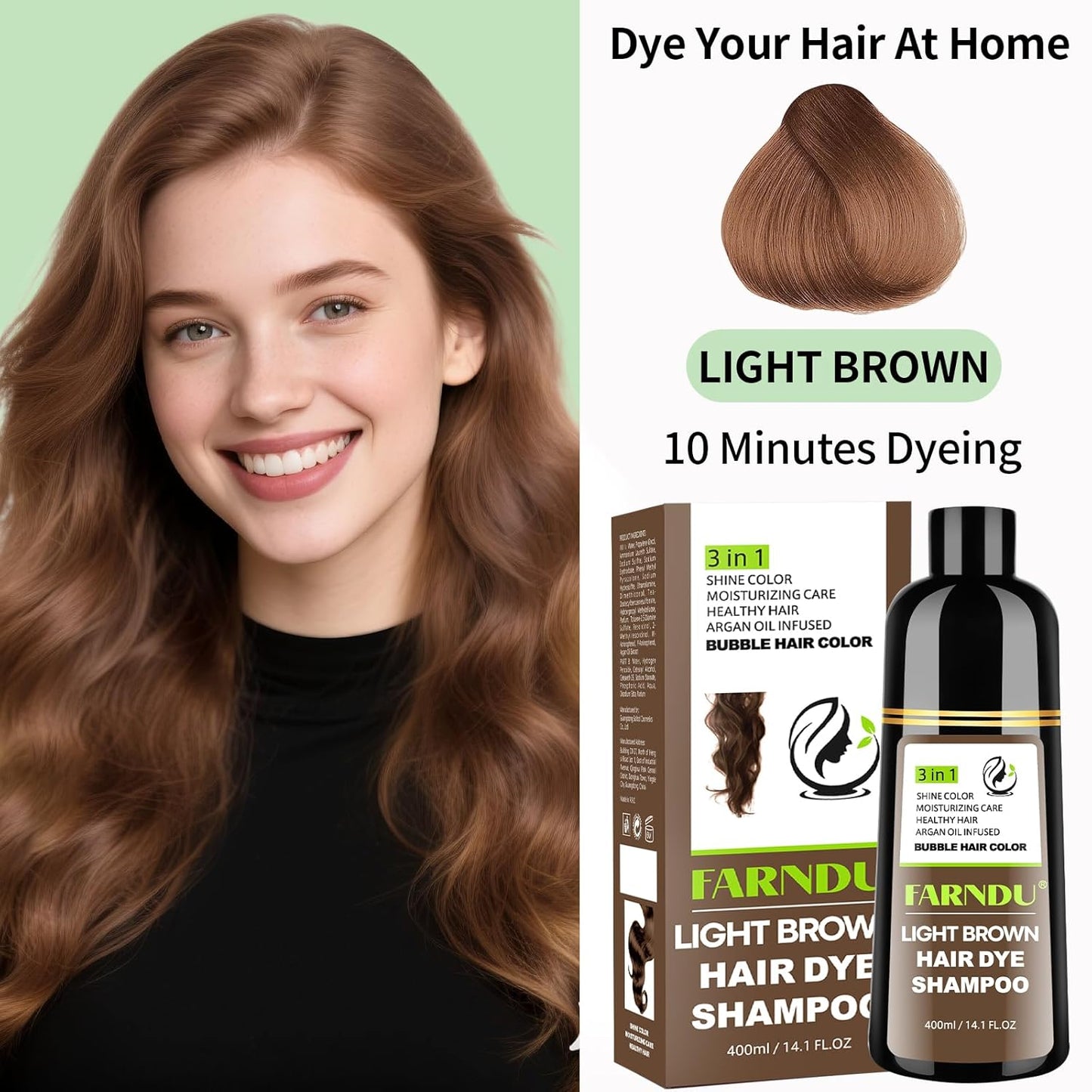 Light Brown Hair Dye Shampoo for Women Men, Instant Gray Hair Coverage Natural Herbal Hair Color Shampoo 3 In 1 champu para canas