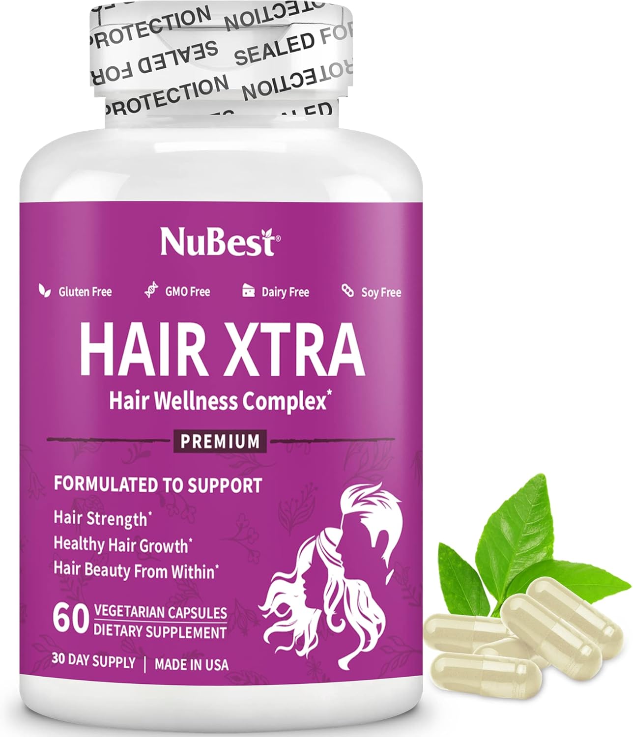 HairXtra - Hair Growth Vitamin for Faster Hair Growth - 60 Vegan Capsules - Natural Hair Thickening with Biotin, Zinc, MSM, B Vitamins, Choline - Hair Supplement, Hair Regrowth | 1 Month Supply