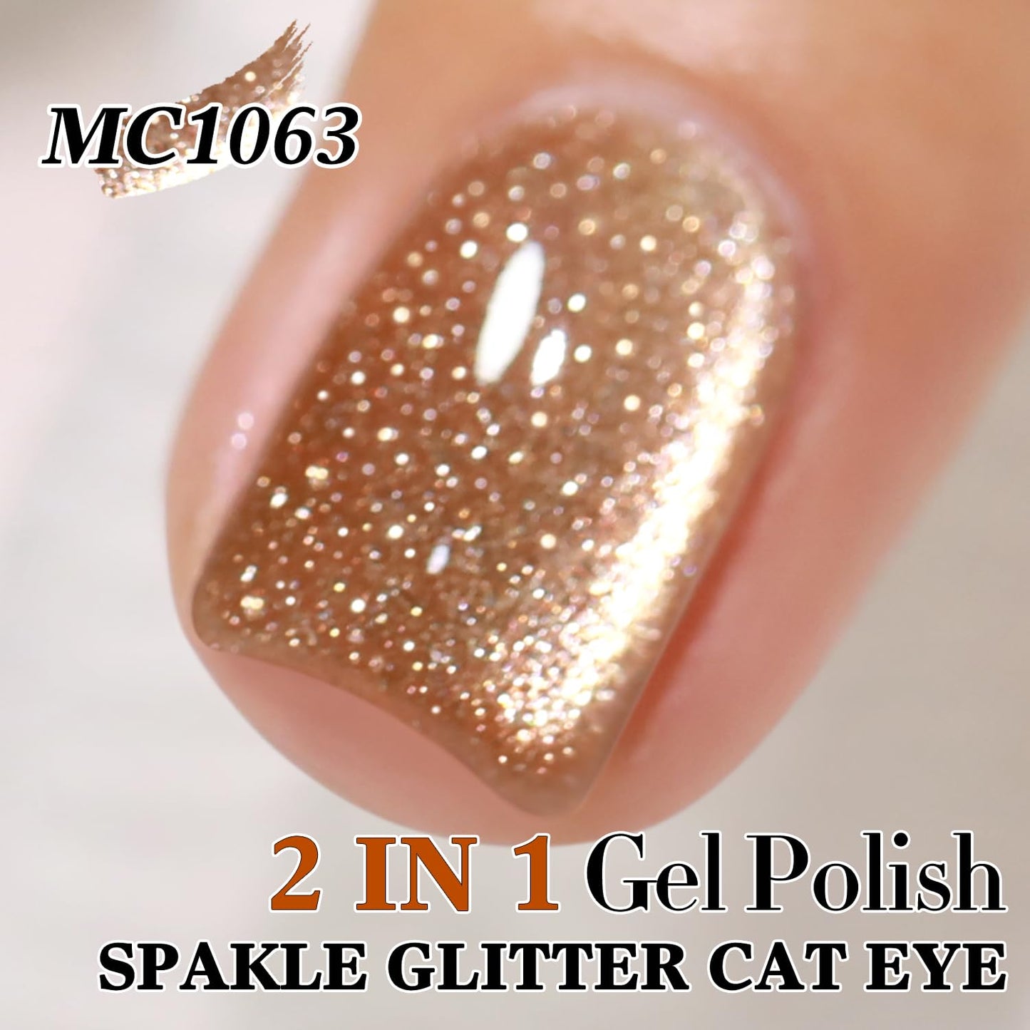 Double Rhythm 15ML Glitter Glass Cat Eye Gel Polish with Magnet Holographic Glitter Shimmer Translucent Sheer Color Salon Soak Off Magnetic Gel Polish at Home (Coffee Brown-MC1063)
