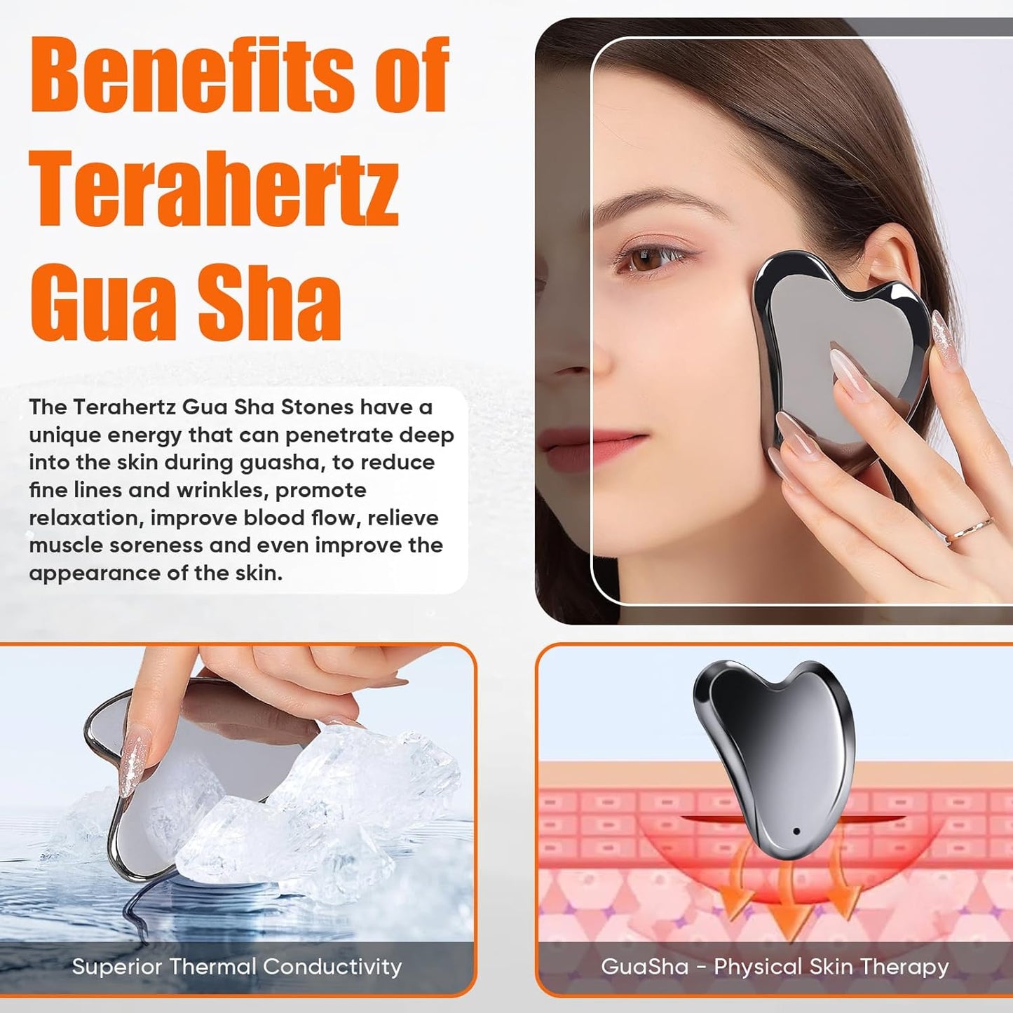 Terahertz Gua Sha Facial Tools Stone for Enhanced Lymphatic Drainage, Reduced Puffiness, Relieved Facial Tension – 100% Natural Terahertz Stone Gua Sha