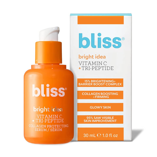 Bliss Vitamin C + Tri-Peptide Bright Idea Serum – 15% Brightening + Barrier Boost Complex for Radiant, Firm Skin – Anti-Aging Face Serum Boosts Collagen & Elasticity - 1 fl oz