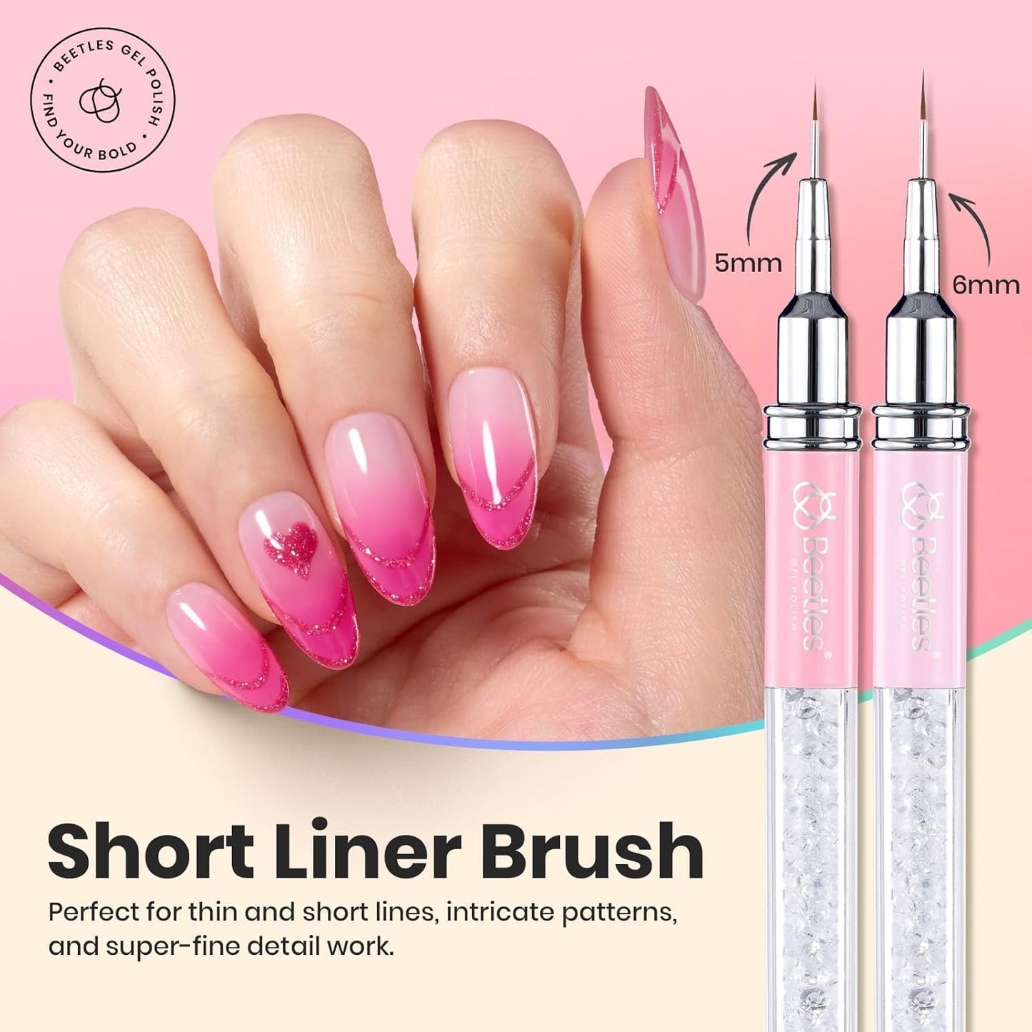 Beetles Gel Polish Nail Art Liner Brushes 5Pcs Painting Art Design Pen Set Diamond Application Rhinestone Handle Drawing Nail Art Brushes Tools Sizes 5/6/11/20/25mm Nail Art Design Gift for Women