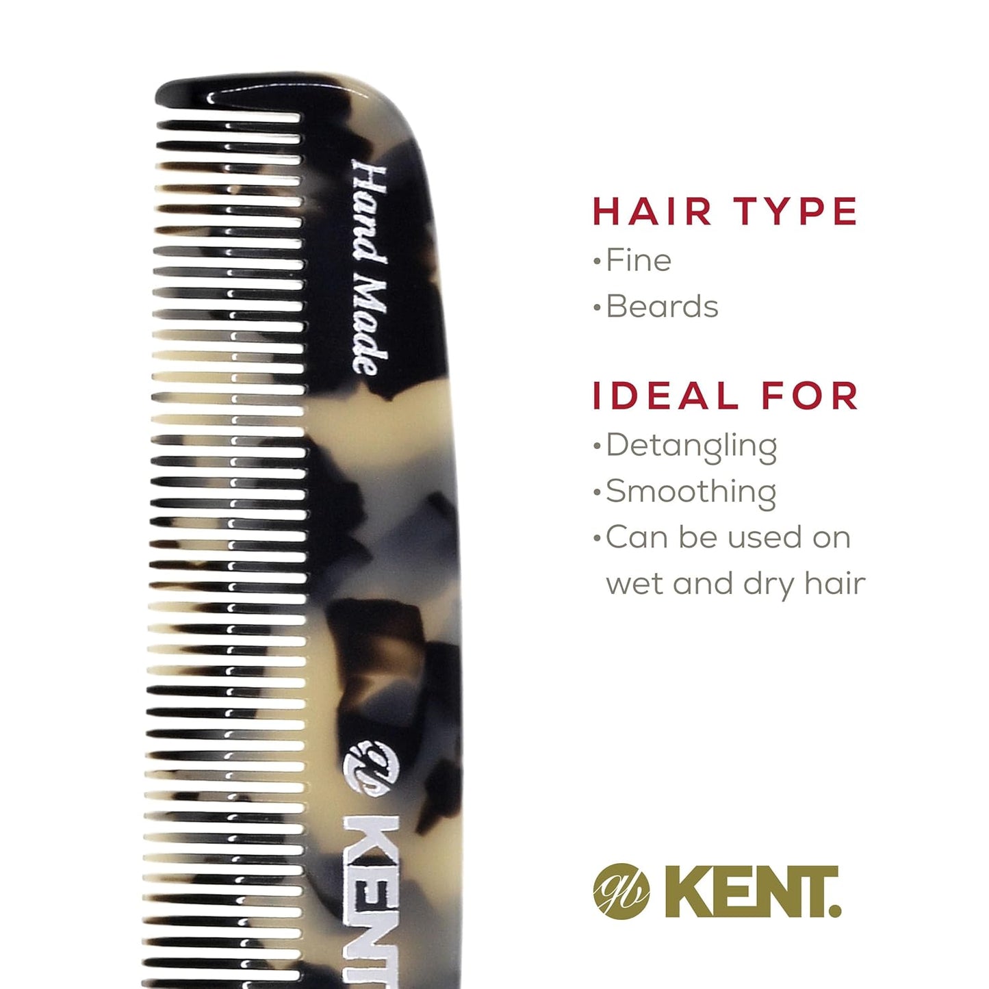 Kent 7T TW All Fine Tooth Pocket Comb for Men - Handmade Hair Comb for Men for Everyday Grooming and Styling - Travel Comb for Hair Care, Mustache and Beard Care, Use Dry or with Balms, Saw Cut and