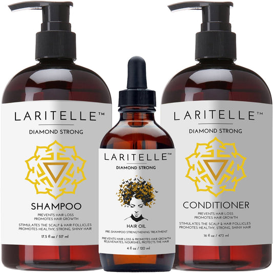 Organic Hair Growth Set – Diamond Strong – Shampoo, Conditioner & Treatment Combo – Nourish, Strengthen & Promote New Hair Growth – Made in USA