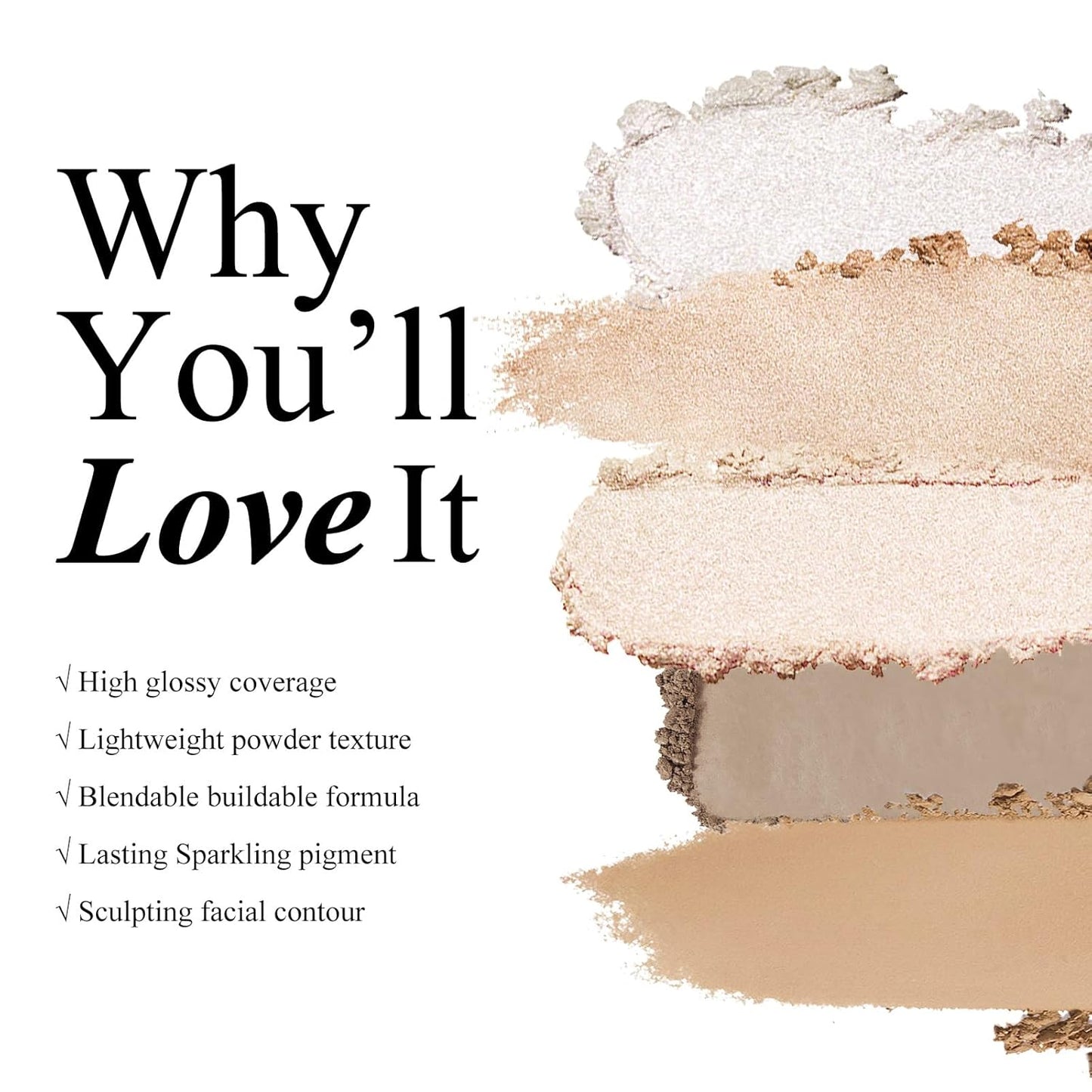 KYDA Face Sculpting Contour Palette, Natural Shimmer Smooth Contour Pressed Powder, Ultra-fine Lightweight, Easy to Blend, Multiuse Baked Contour Makeup-BRONZER