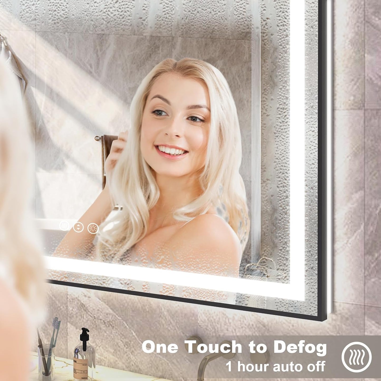 OKPAL 50x40 Black Lighted Mirrors for Bathroom Wall, Framed LED Bathroom Mirror, Defogger, Dimmable, Shatterproof, Memory, 3 Colors, ETL Listed (Front Light and Backlit)