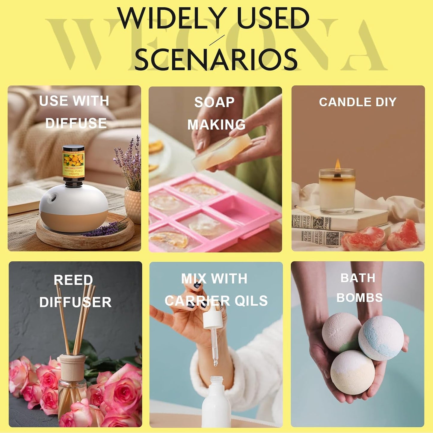 Citrus Essential Oils Set for Diffuser - 6x10ml Aromatherapy Oils Including Bergamot, Lemon, Grapefruit, Lime, Lemongrass, and Citrus Bloom - Essential Oils for Diffuser Use at Home or Office